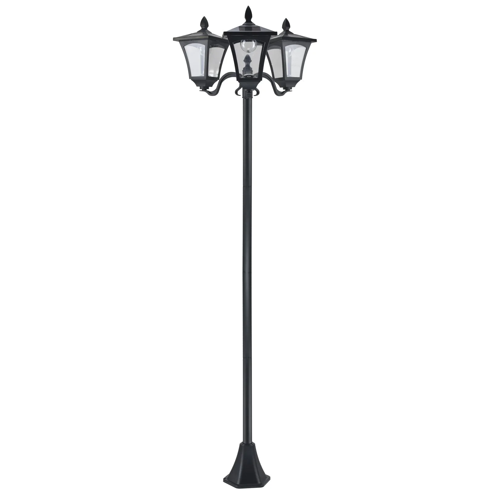 1.8m Traditional Victorian Style 3 Way Head Outdoor Garden Solar Post Lamp Sensor Dimmable LED Lantern Bollard Pathway IP44 – Black - Image 2