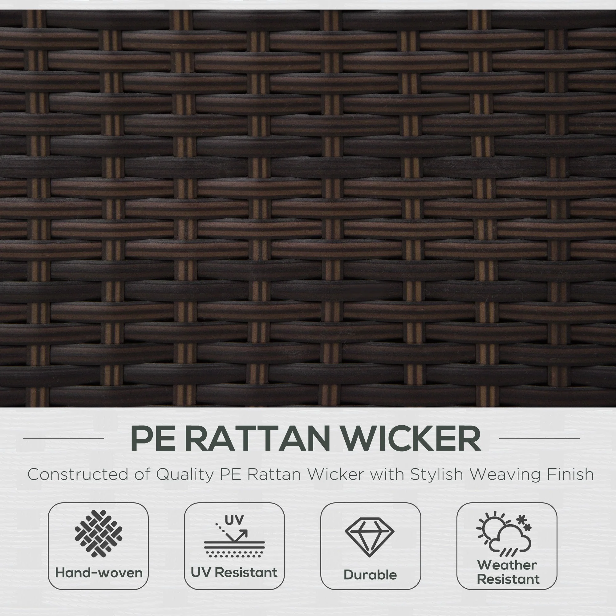 1 Seater Rattan Garden All-Weather Wicker Weave Single Sofa Armchair with Fire Resistant Cushion - Brown - Image 4