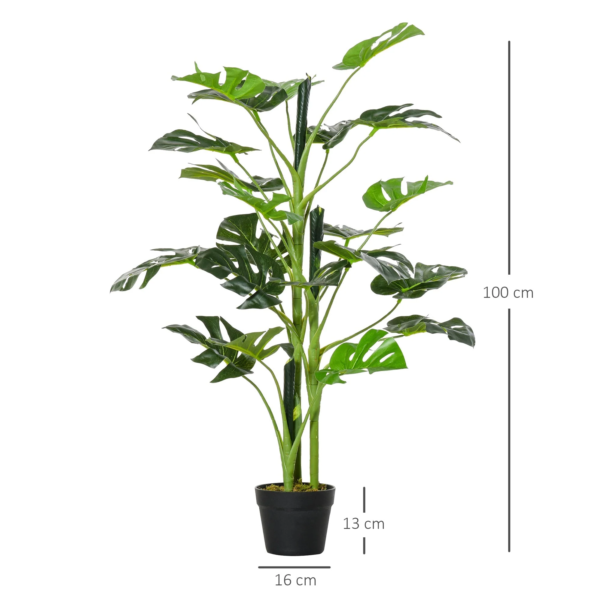 100cm/3.3FT Artificial Monstera Tree Decorative Cheese Plant 21 Leaves with Nursery Pot - Image 3