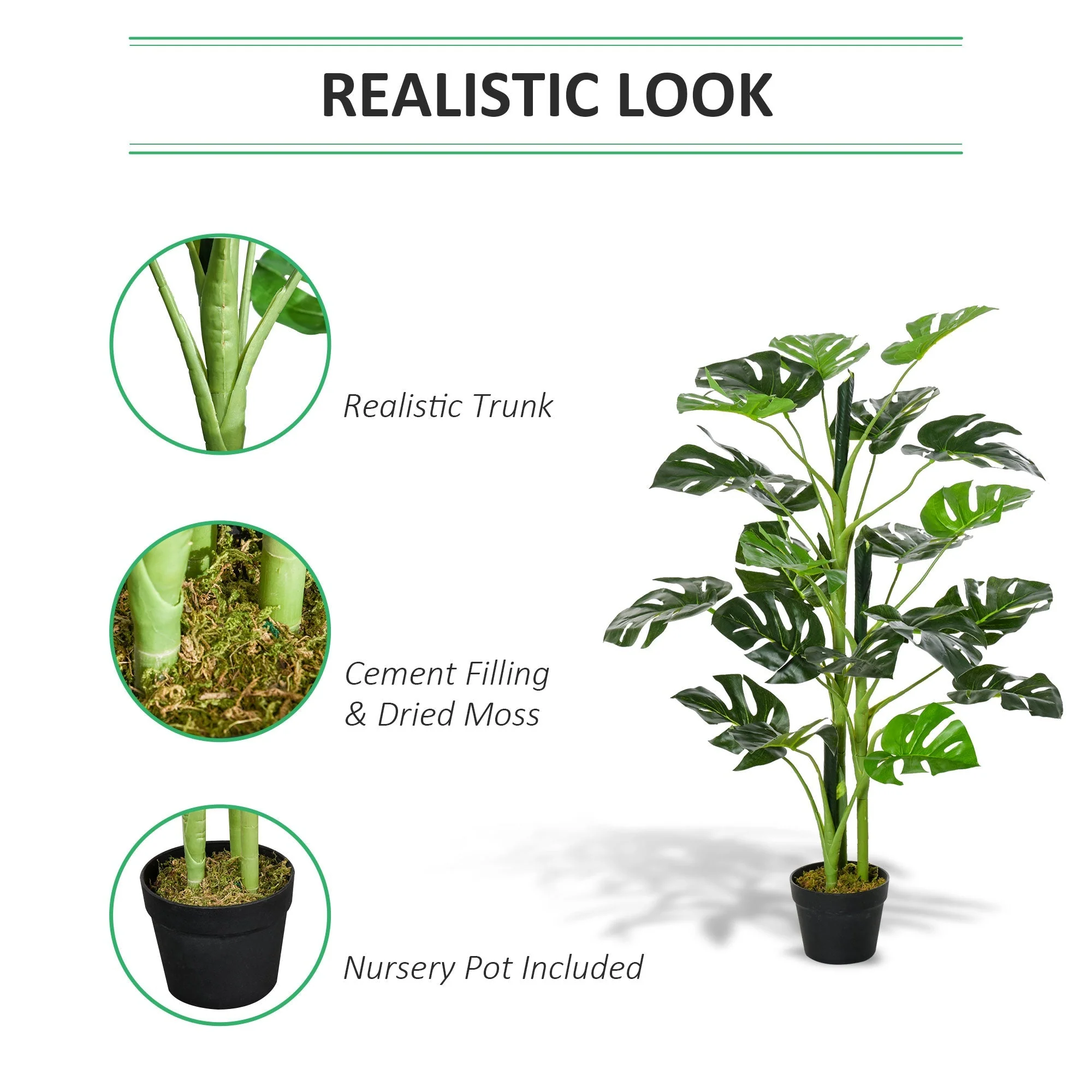 100cm/3.3FT Artificial Monstera Tree Decorative Cheese Plant 21 Leaves with Nursery Pot - Image 5