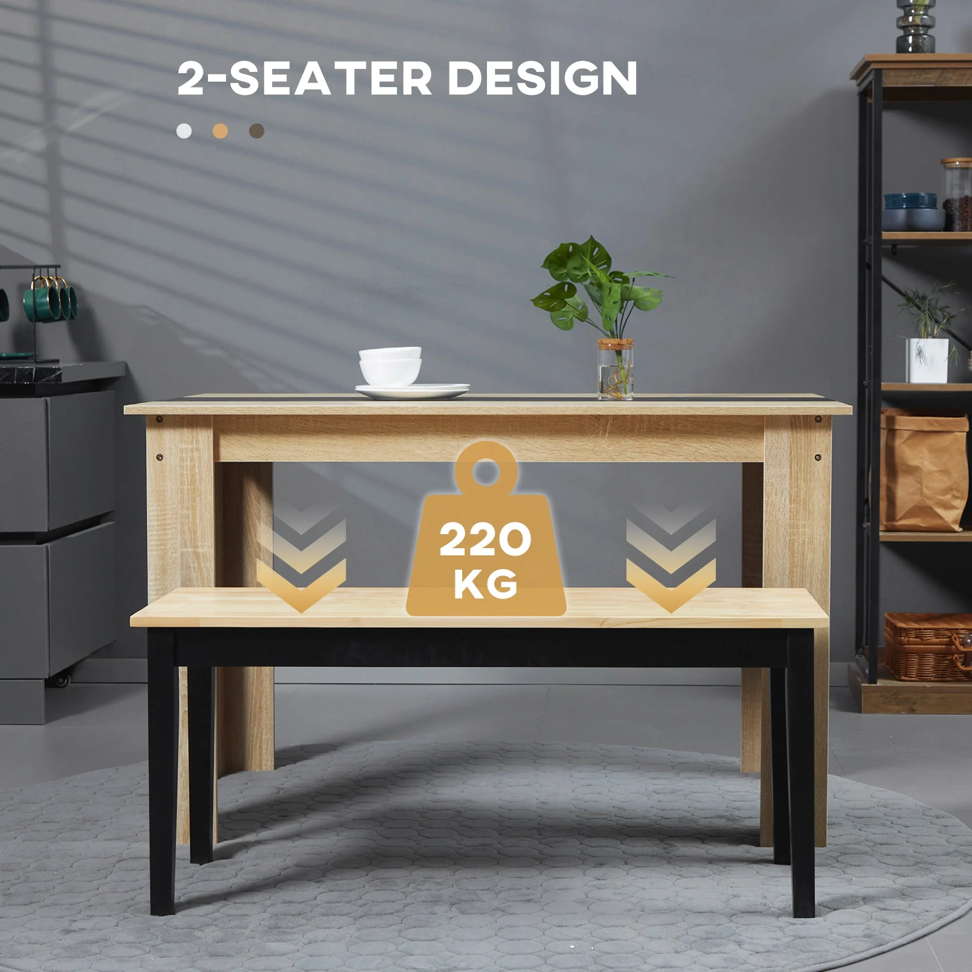 102 cm Wood Dining Bench for 2 People - Image 4