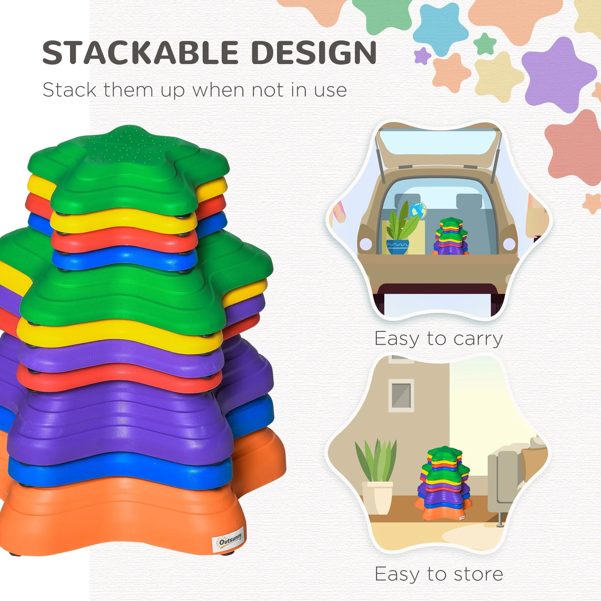 11-Piece Balance Stepping Stones for Kids Starfish Style Non-slip Obstacle Course Stackable Balance Blocks Garden Toys Encourage Toddler Balance Indoor Outdoor - Multicoloured - Image 4
