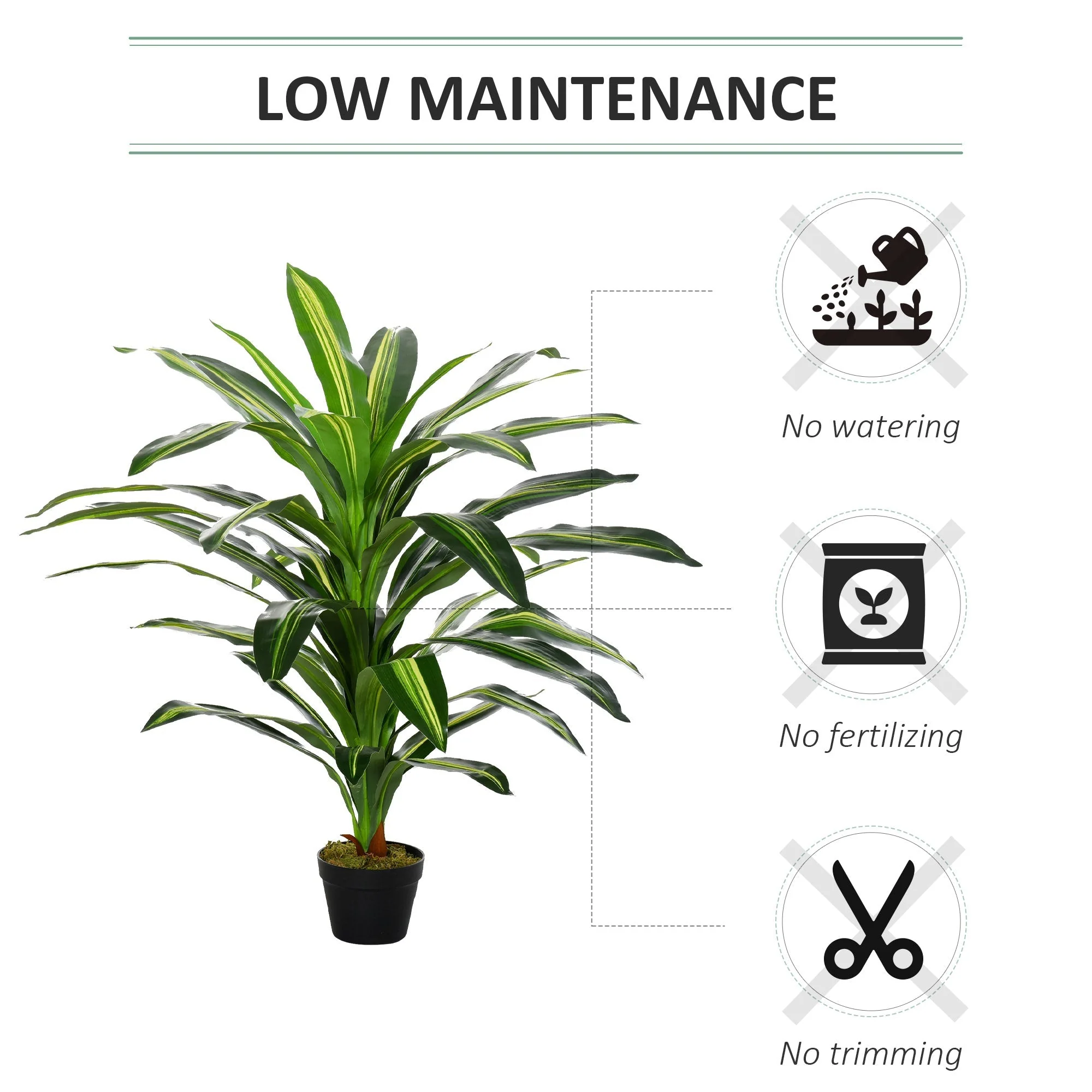 110cm/3.6FT Artificial Dracaena Tree Decorative Plant 40 Leaves with Nursery Pot - Image 5