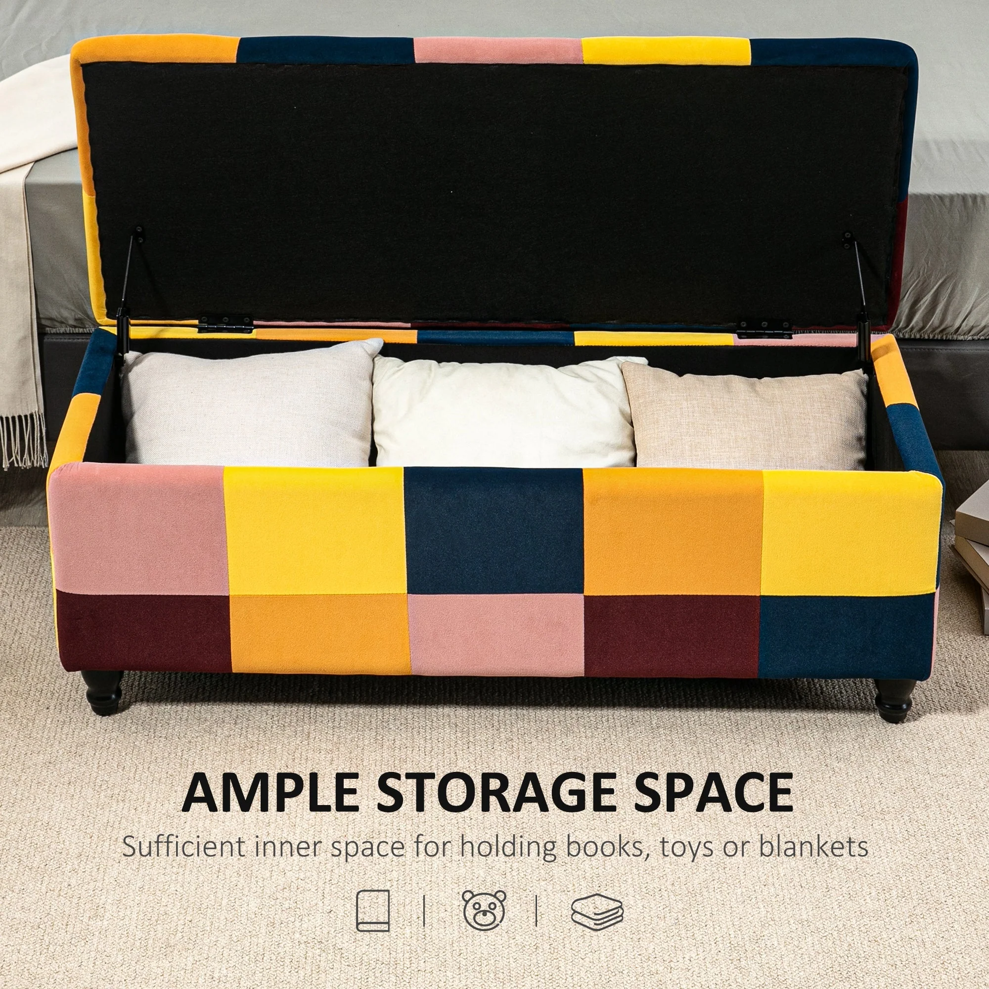 114 x 47 x 47cm Velvet Storage Ottoman - Image 3