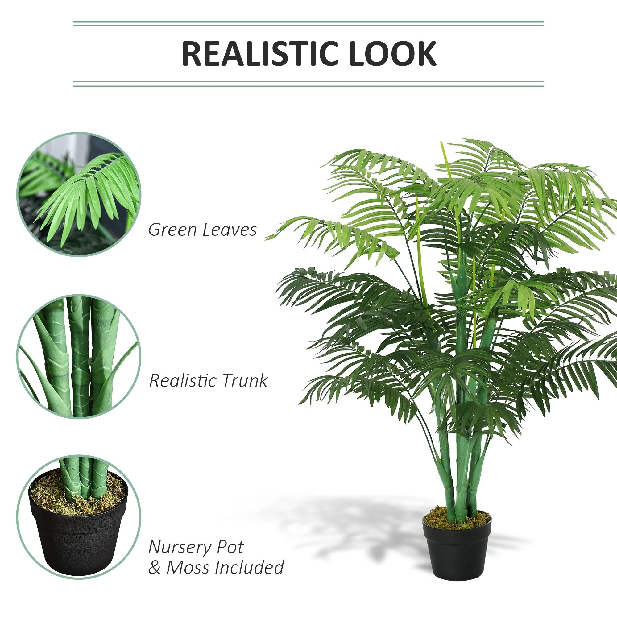 125cm/4FT Artificial Palm Plant Decorative Tree with 18 Leaves Nursery Pot Fake Plastic Indoor Outdoor Home Office Décor - Image 4