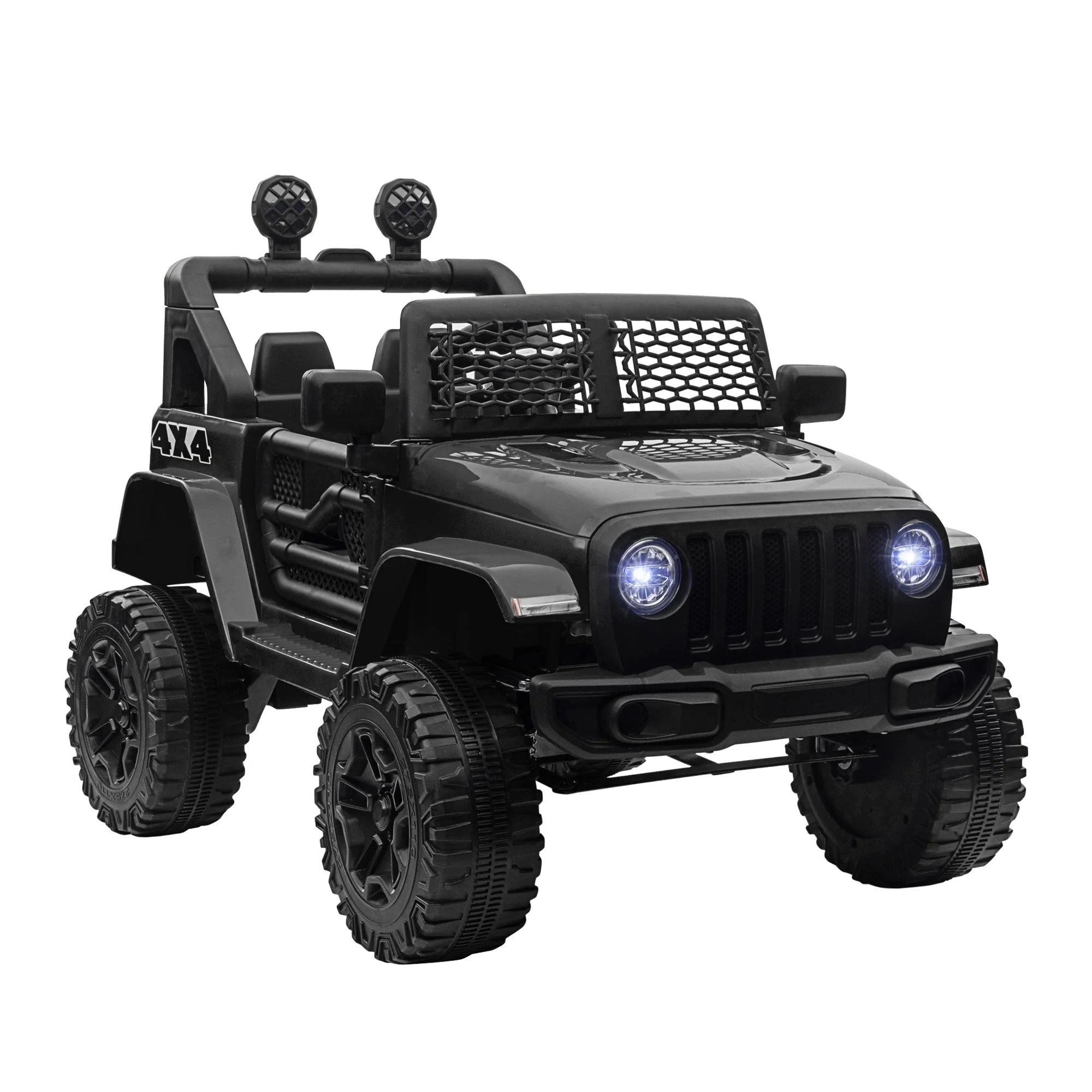 12V Battery-powered 2 Motors Kids Electric Ride On Car Truck Off-road Toy with Parental Remote Control Horn Lights Suspension Wheels for 3-6 Years Old Black - Image 2