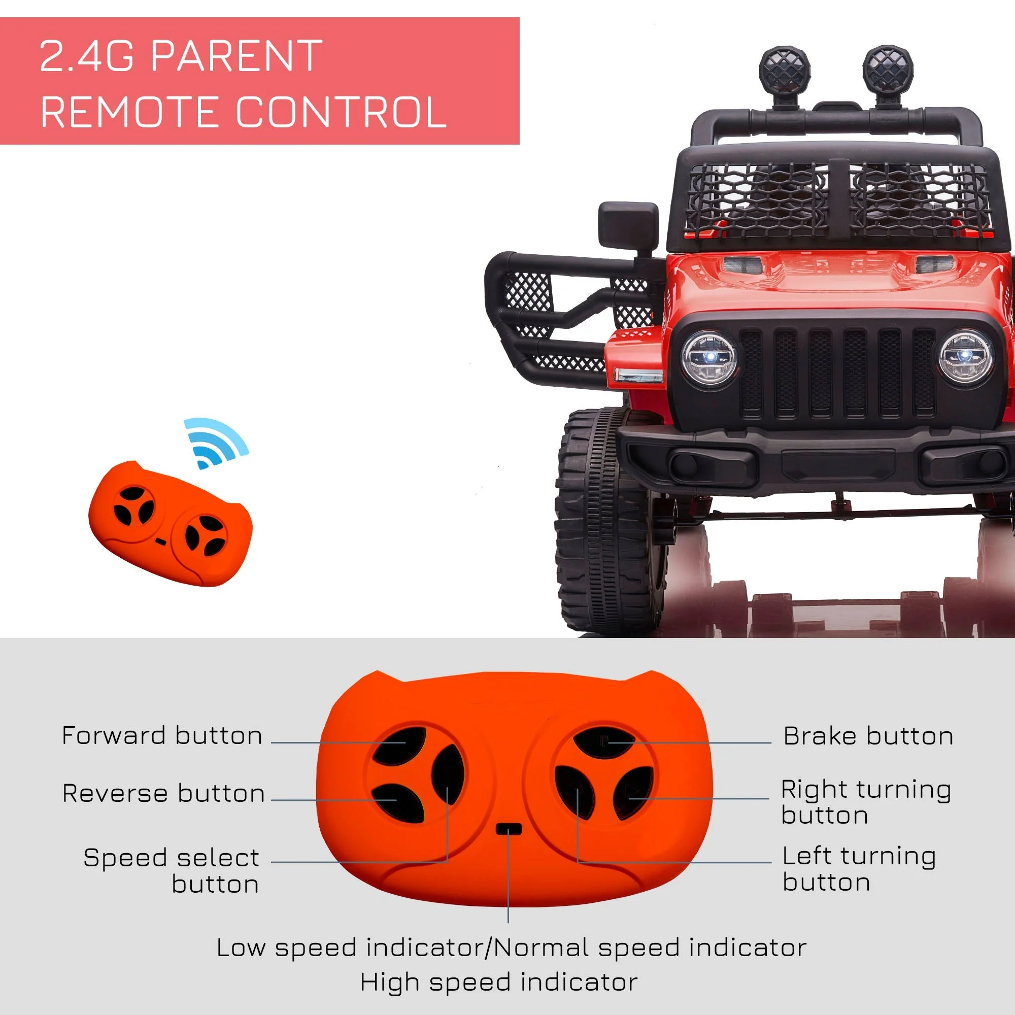 12V Battery-powered 2 Motors Kids Electric Ride On Car Truck Off-road Toy with Parental Remote Control Horn Lights Suspension Wheels for 3-6 Years Old Red - Image 7