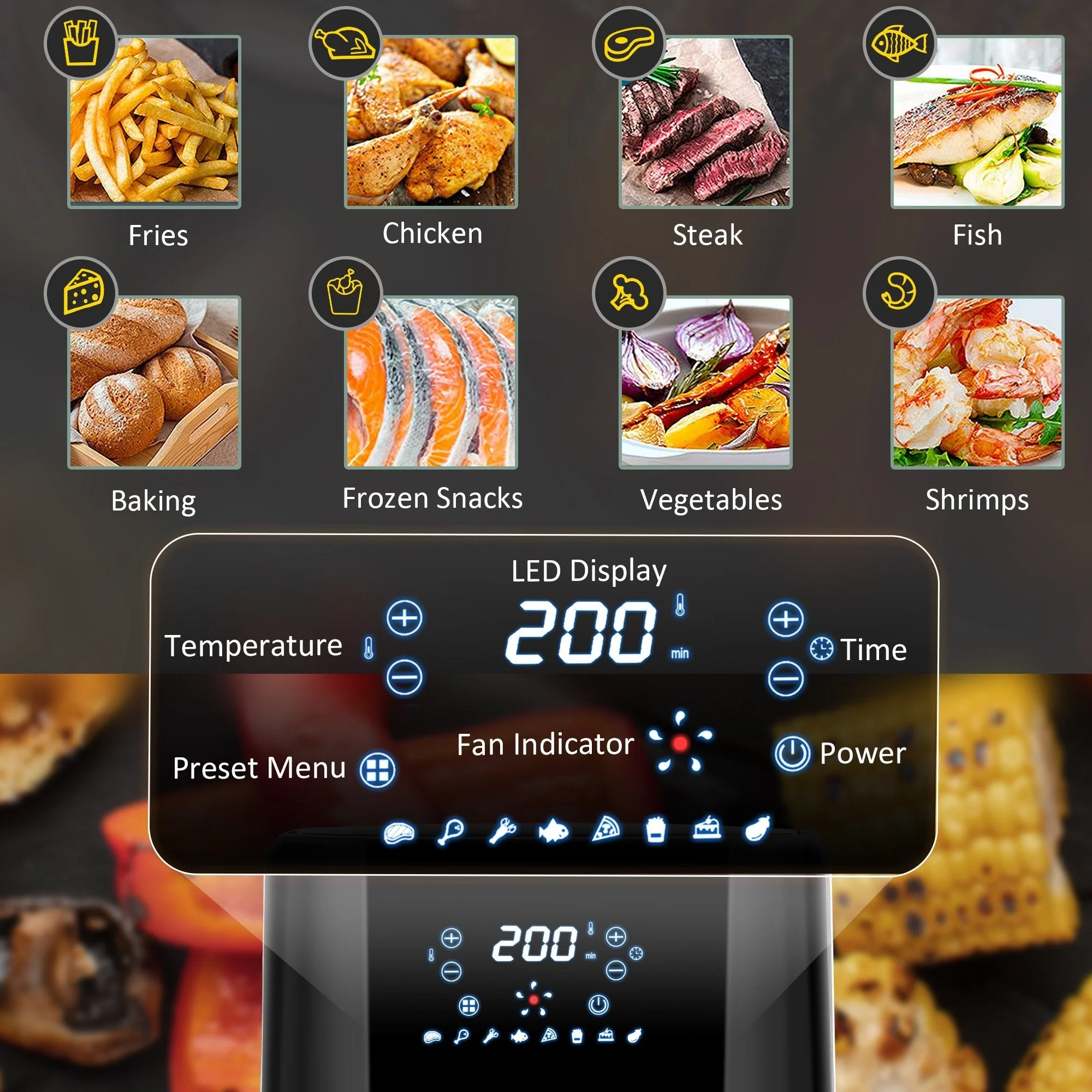 1500W 4.5L Air Fryer 8 Presets With Digital Display Black & Steel - Image 4