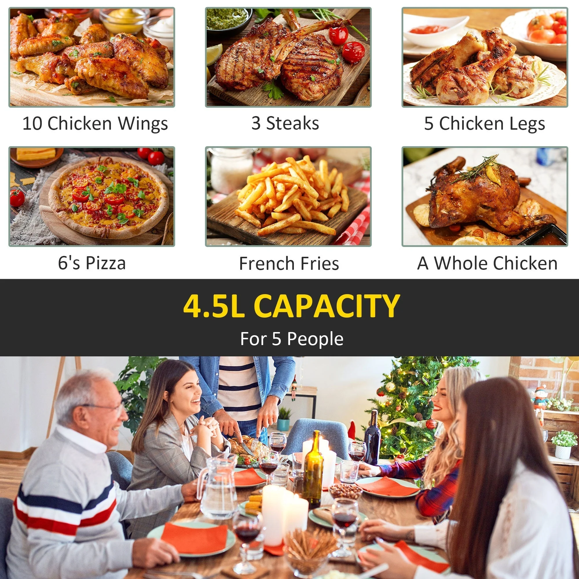 1500W 4.5L Air Fryer 8 Presets With Digital Display Black & Steel - Image 5