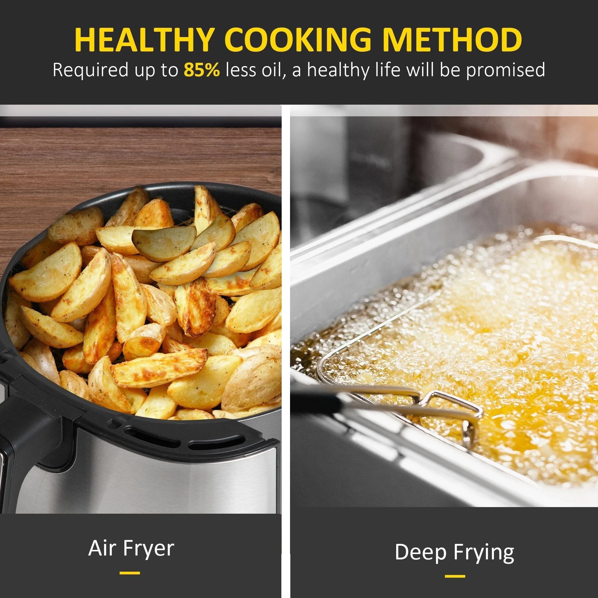 1500W 4.5L Air Fryer 8 Presets With Digital Display Black & Steel - Image 6