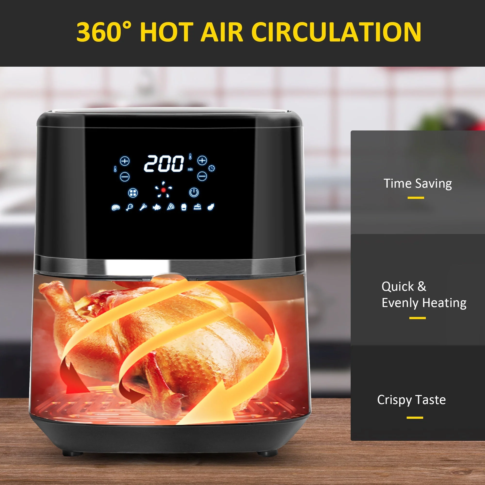 1500W 4.5L Air Fryer 8 Presets With Digital Display Black & Steel - Image 7