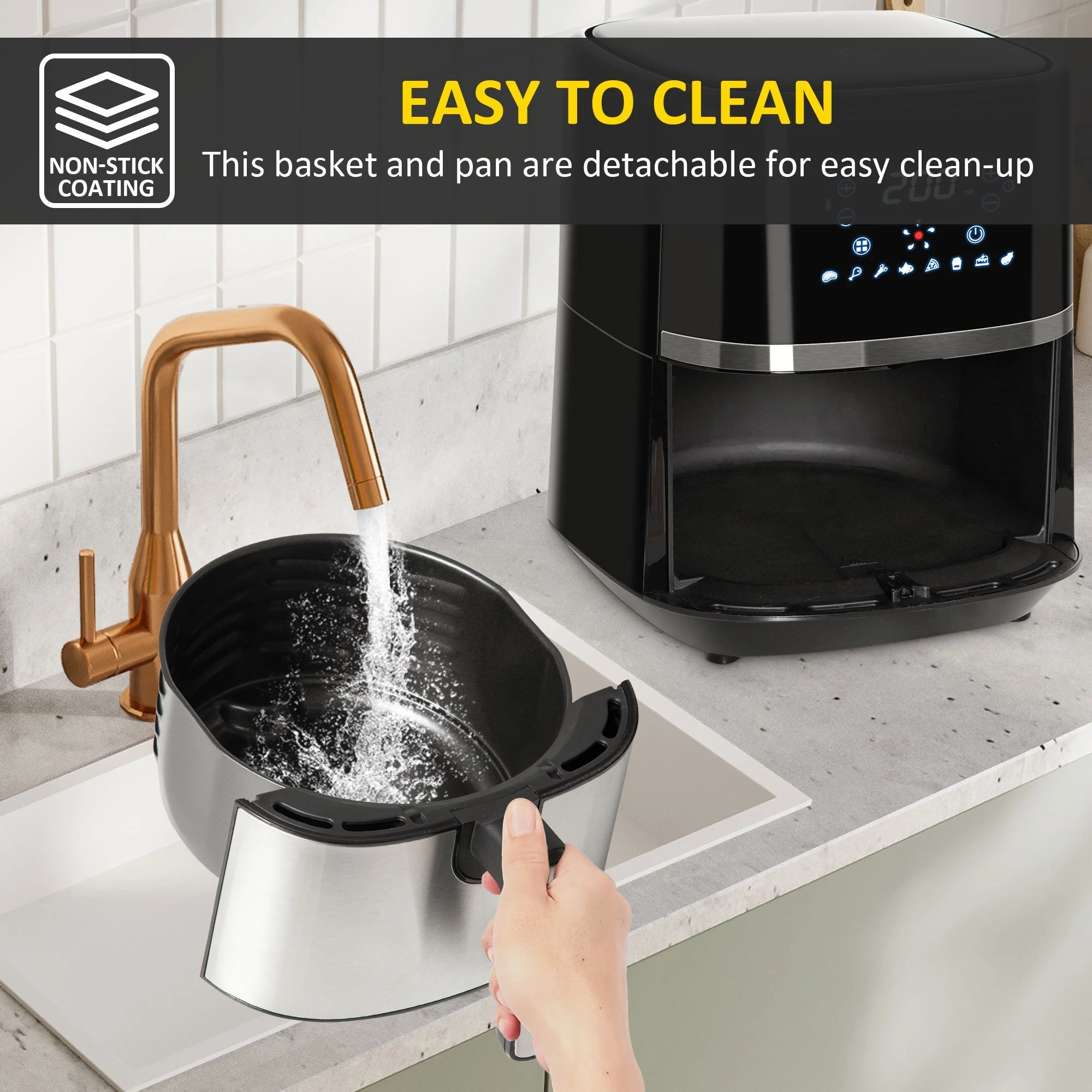 1500W 4.5L Air Fryer 8 Presets With Digital Display Black & Steel - Image 8