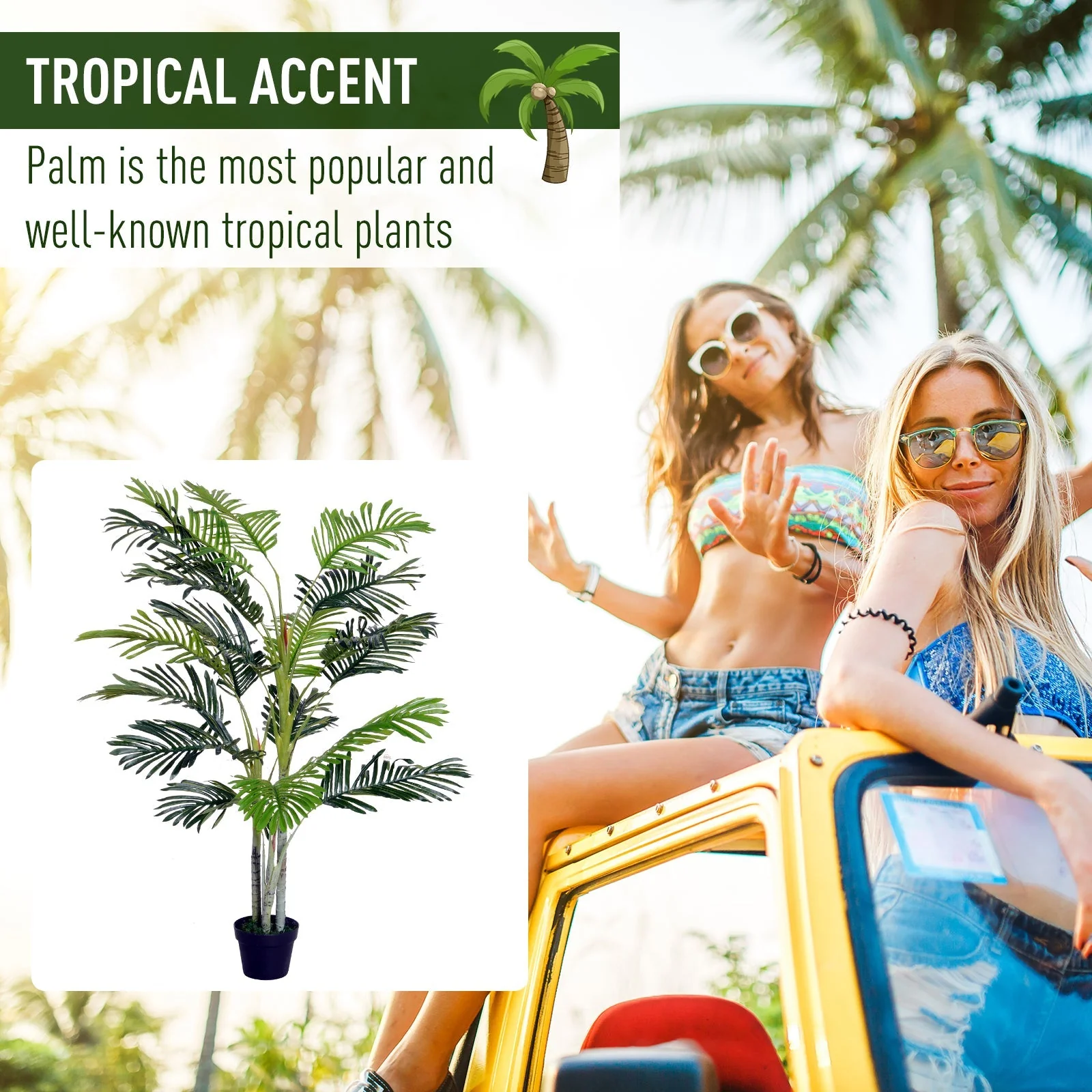 150cm5ft Artificial Palm Tree Decorative Indoor Faux Green Plant w/Leaves Home Décor Tropical Potted Home Office - Image 4
