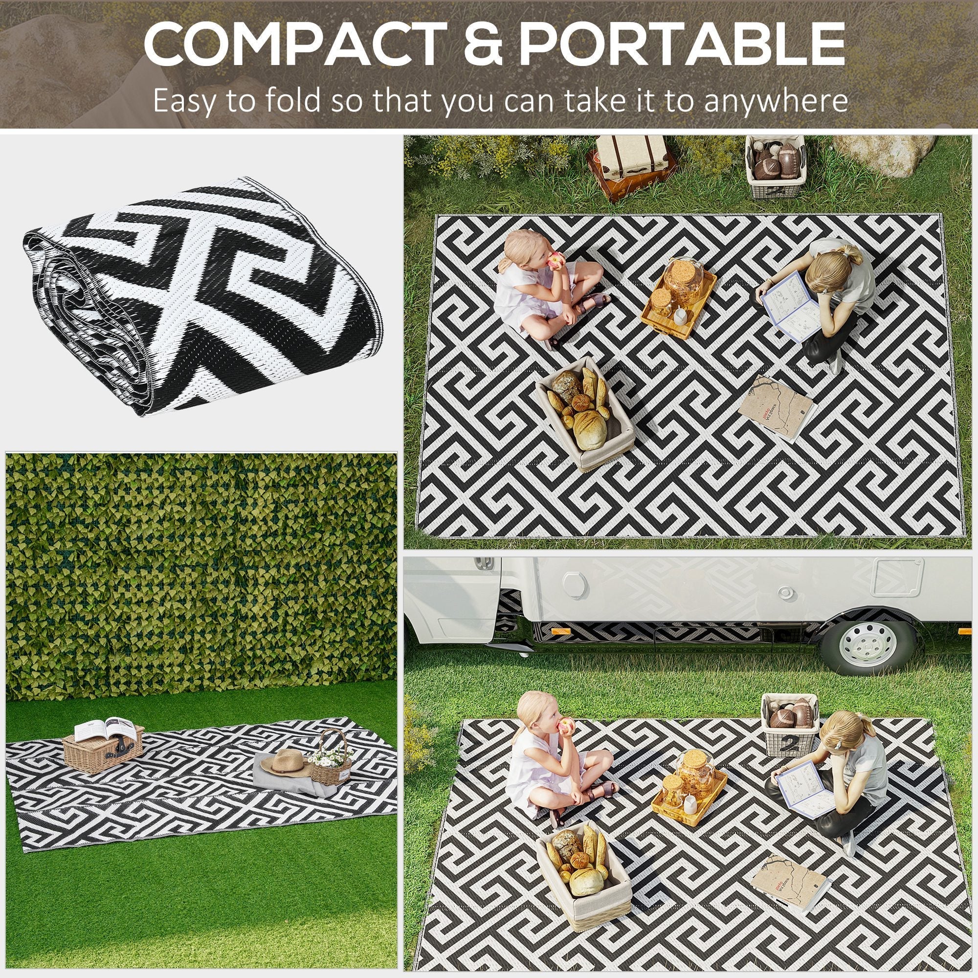 152 x 243 cm5x 8ft Outdoor Rug Reversible Mat Plastic Straw Rug Portable RV Camping Mat for Garden Deck Picnic Indoor - Image 4