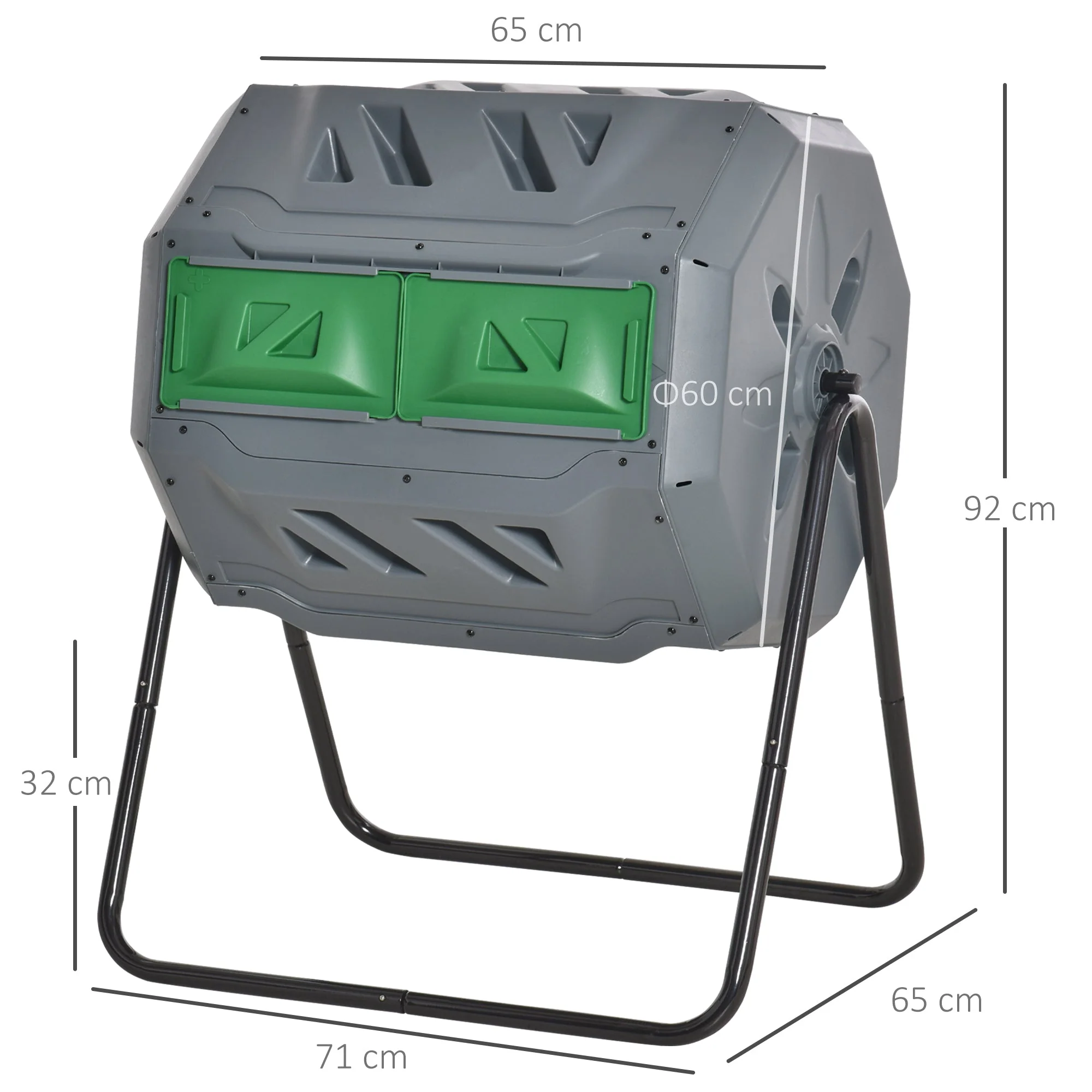 160L Tumbling Compost Bin Outdoor Dual Chamber 360° Rotating Composter - Image 3
