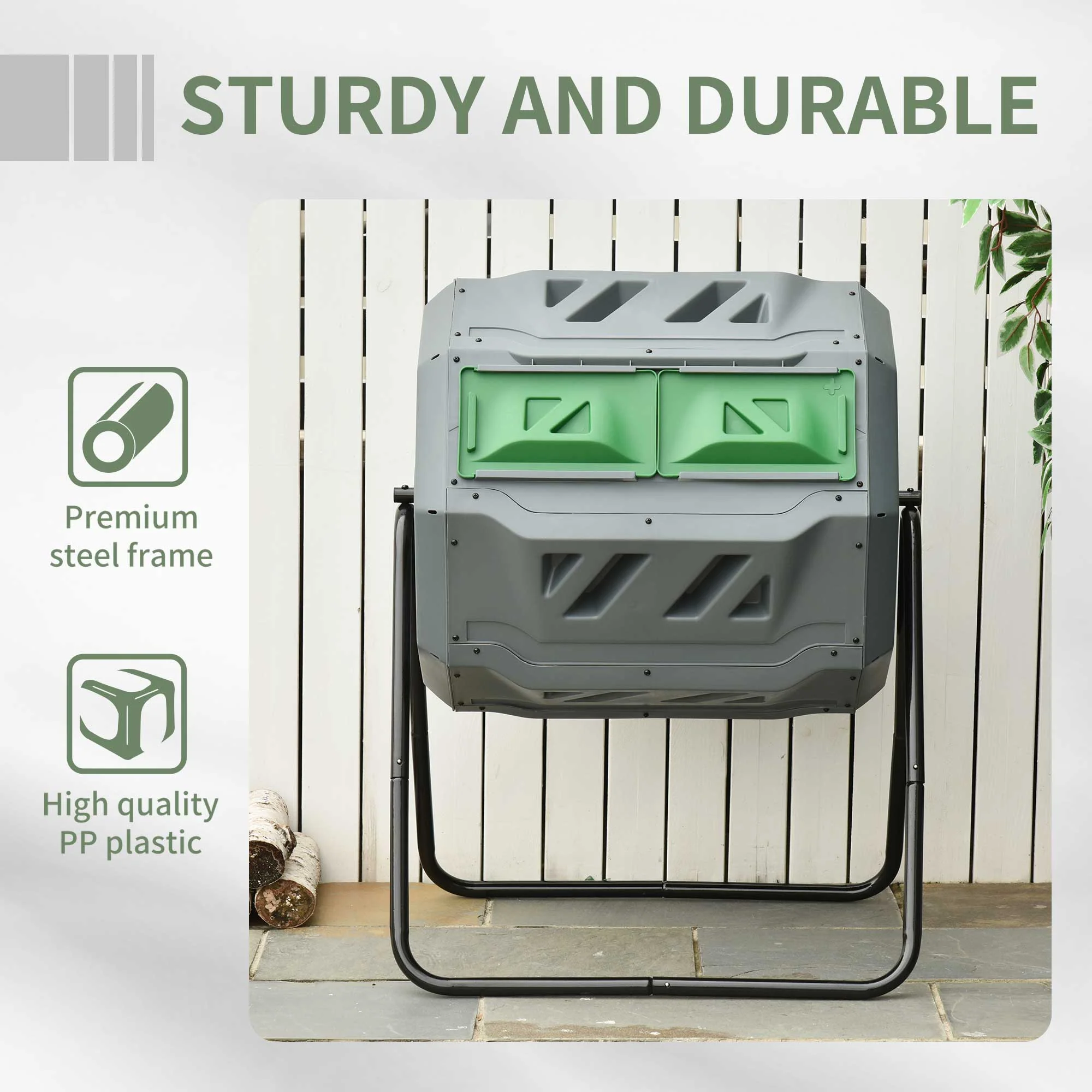 160L Tumbling Compost Bin Outdoor Dual Chamber 360° Rotating Composter - Image 7