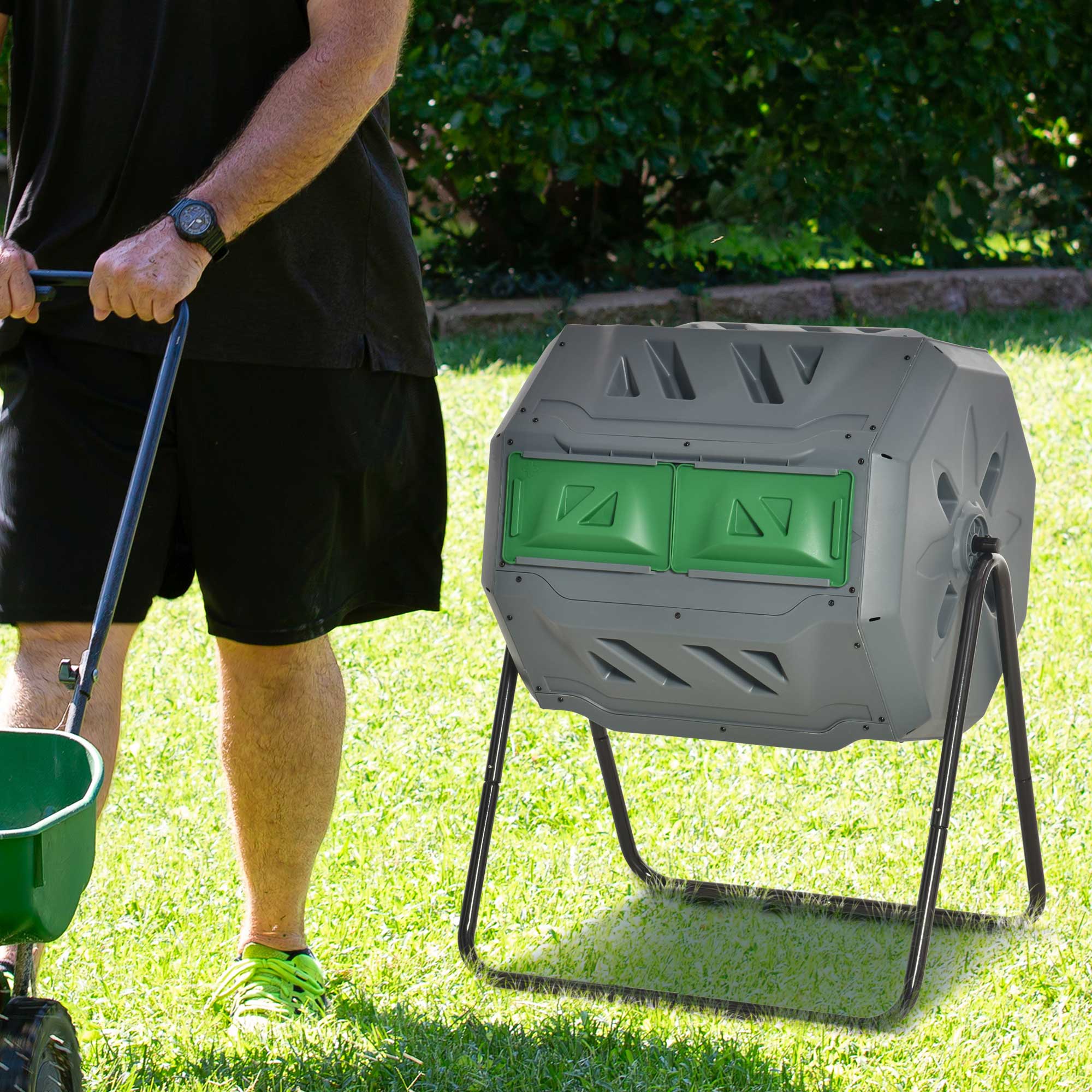 160L Tumbling Compost Bin Outdoor Dual Chamber 360° Rotating Composter - Image 8