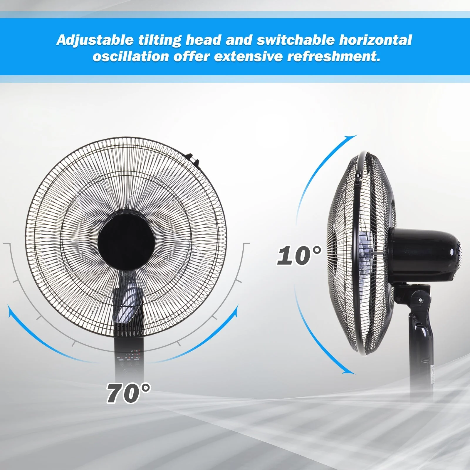 17" Oscillating Three Speed Adjustable Height Pedestal Fan With Remote Black by Homcom - Image 6