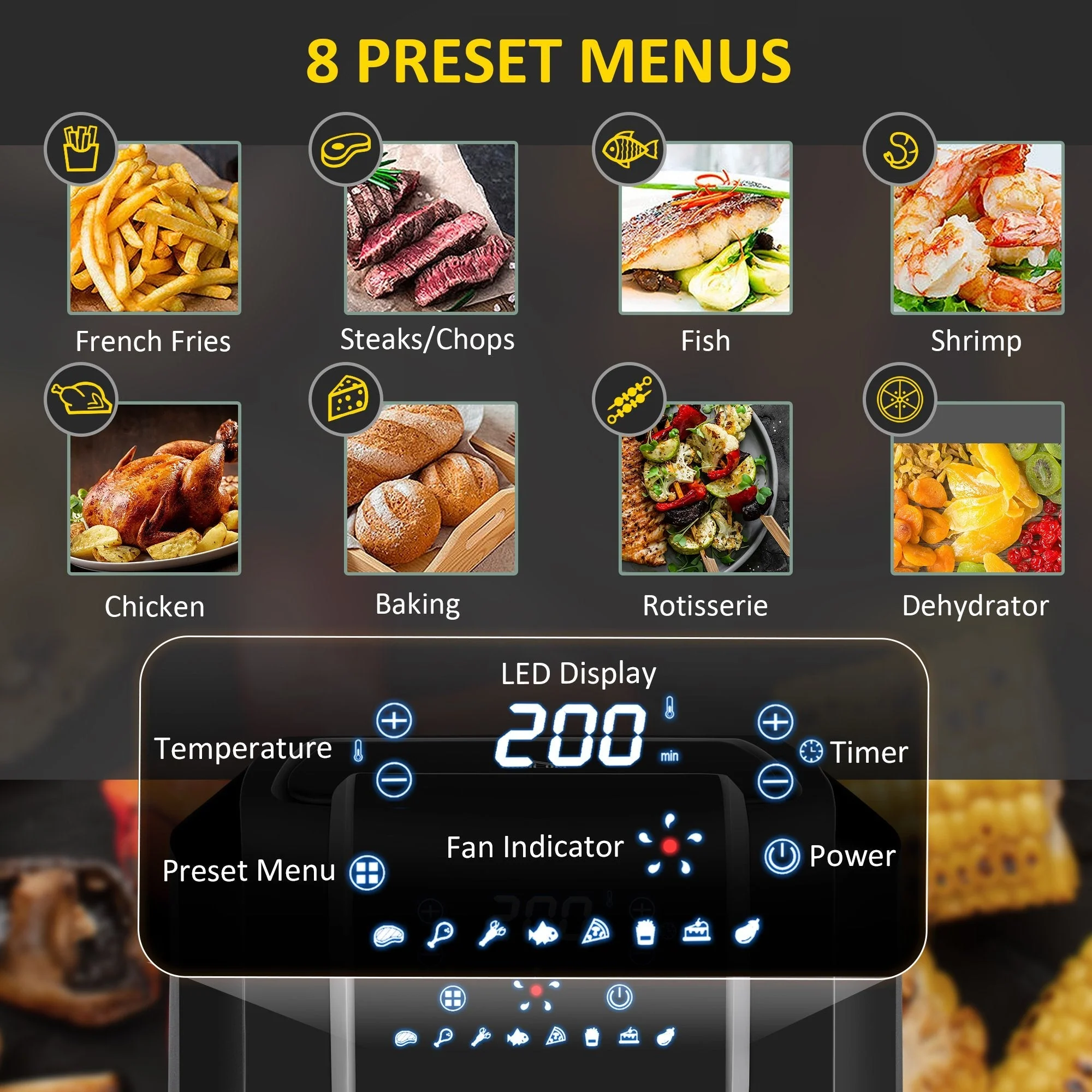 1700W 6.5L Air Fryer 8 Presets With Digital Display Black & Grey - Image 3