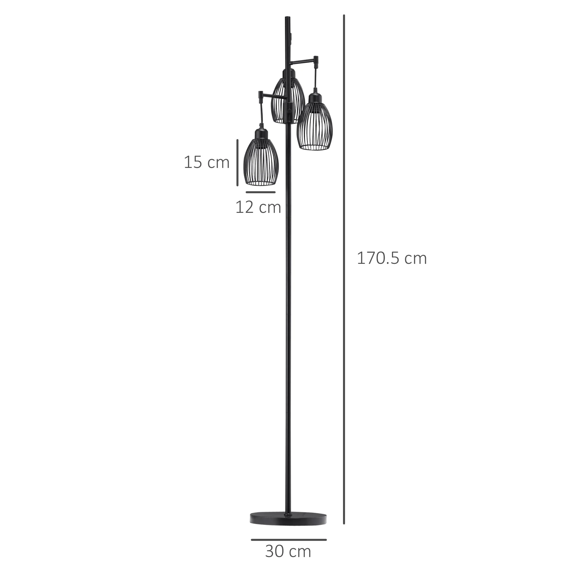 170cm Industrial 3-Light Floor Lamp - Image 3