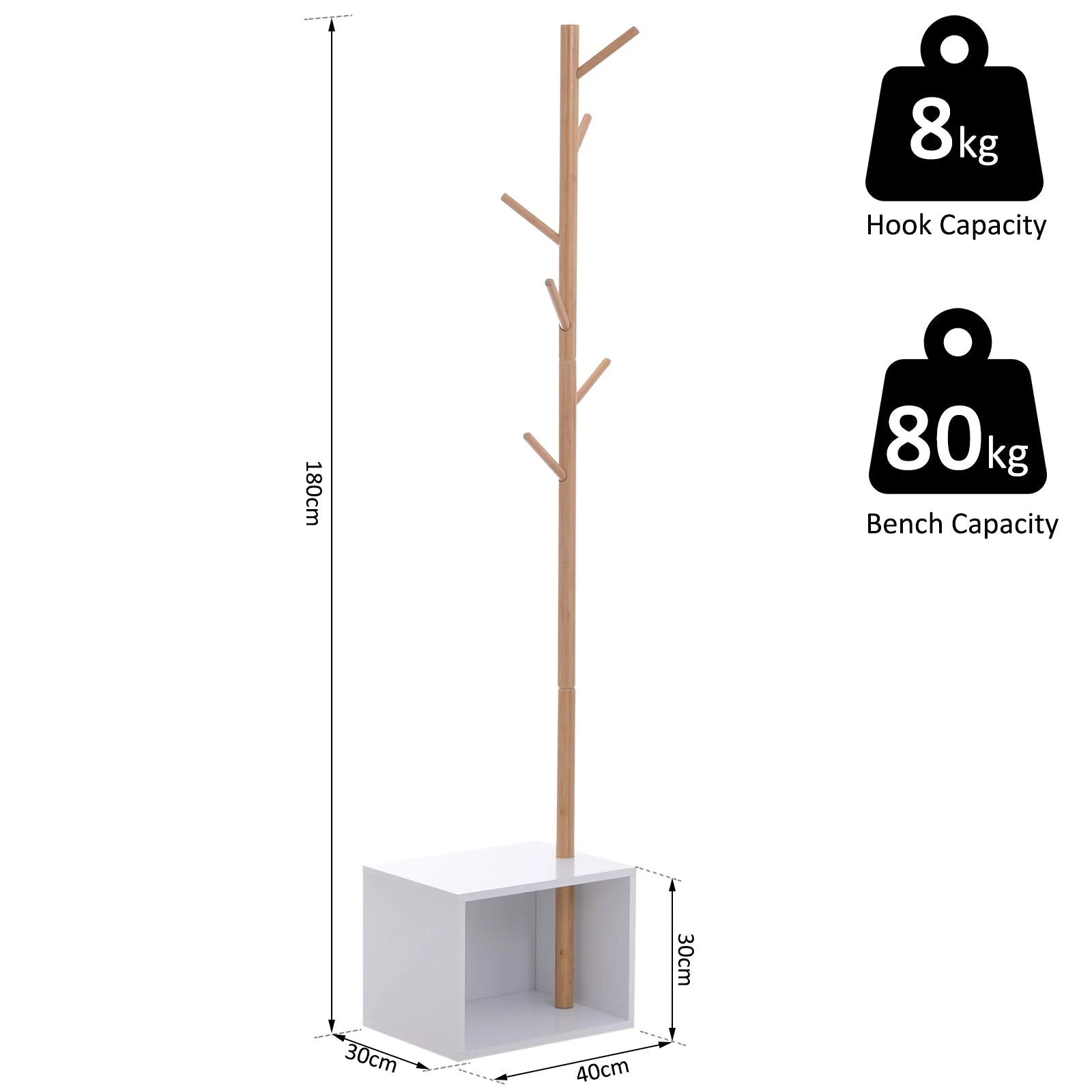 180 cm Hallway Coat Rack Storage Bench Tree Hat Hanger Entryway Stand Garment Organiser Bedroom Living Room - Image 3