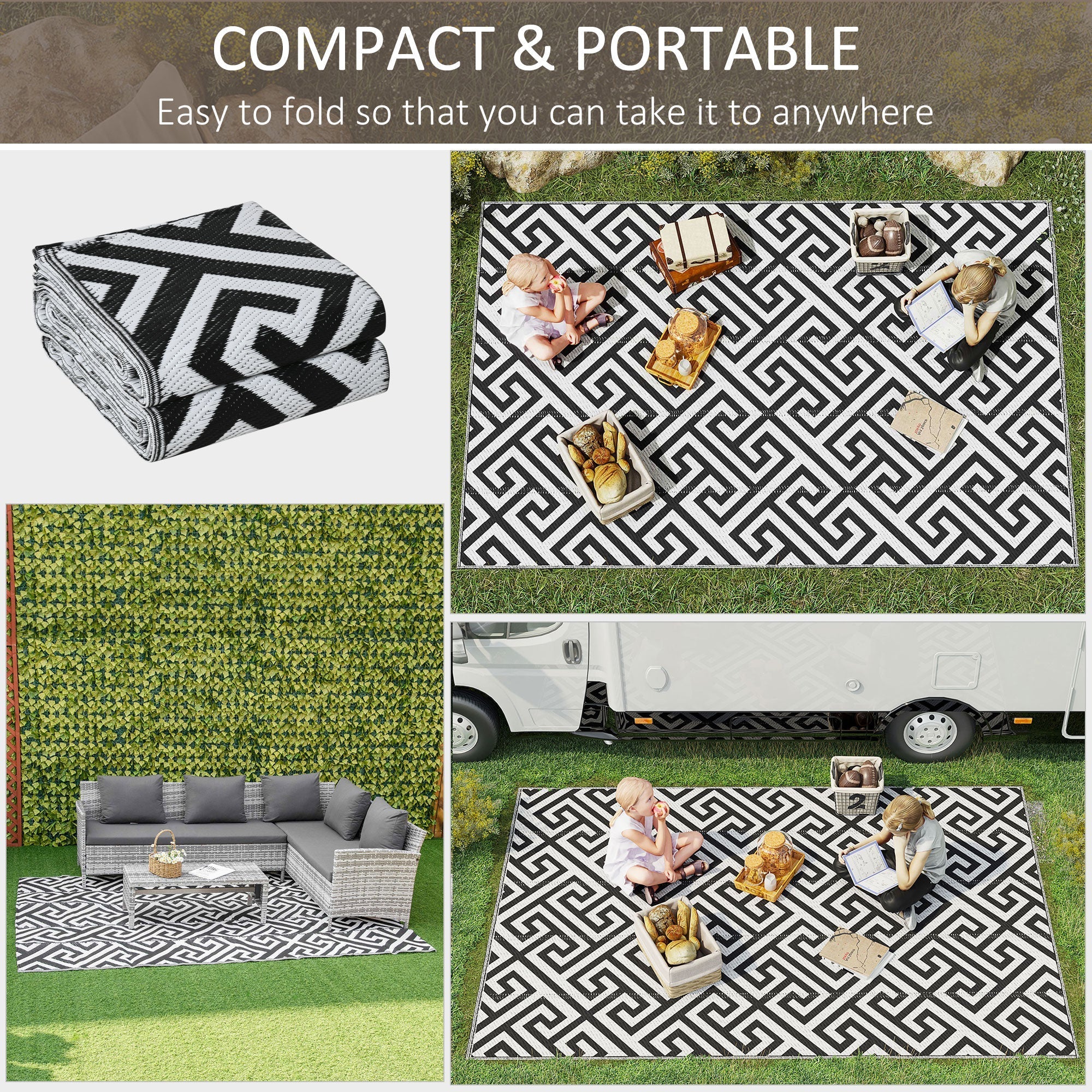 182 x 274 cm6x9ft Outdoor Rug Reversible Mat Plastic Straw Rug Portable RV Camping Mat for Garden Deck Picnic Indoor - Image 3