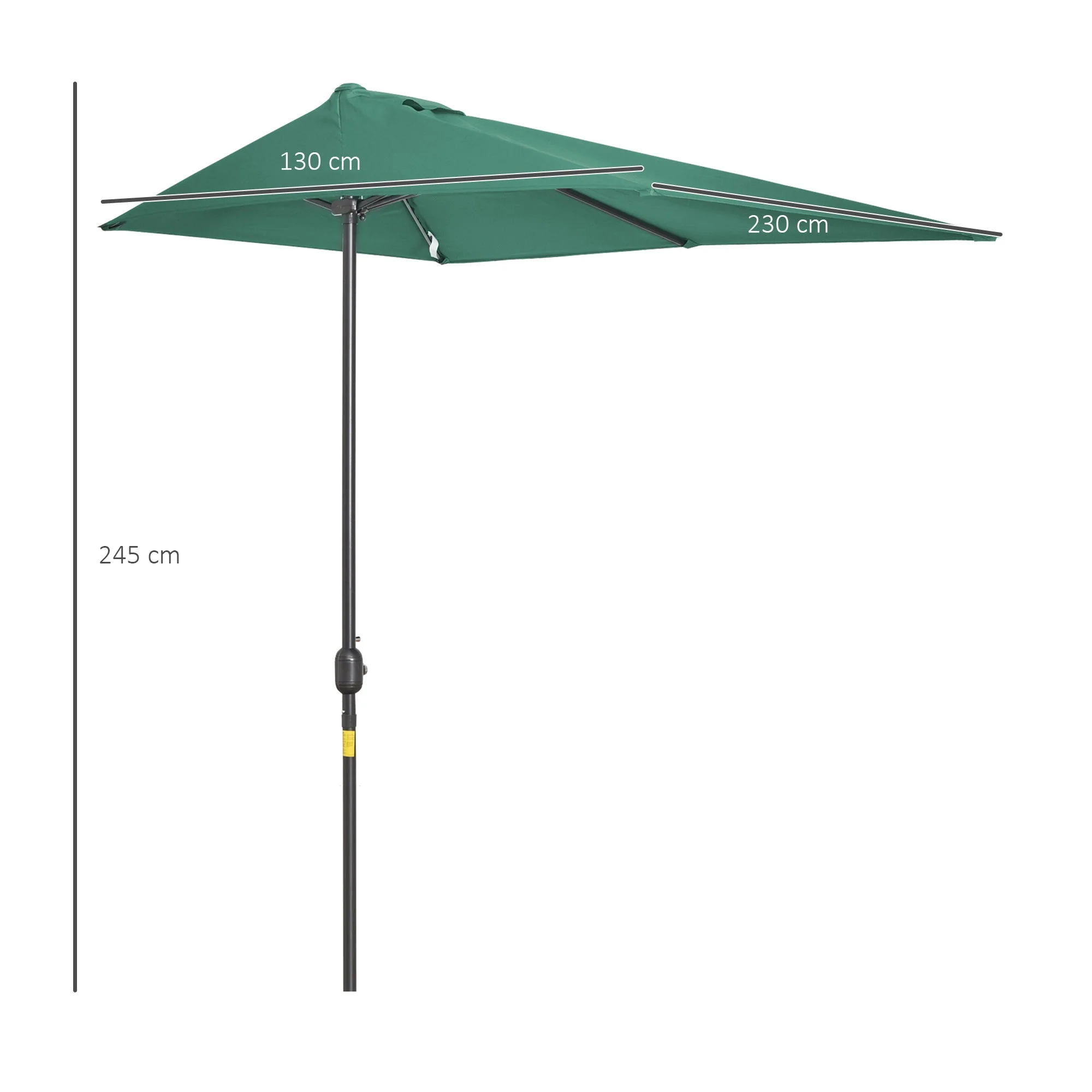 2.3m Half Round Parasol Umbrella Balcony Sun Shade Metal Green - Image 3