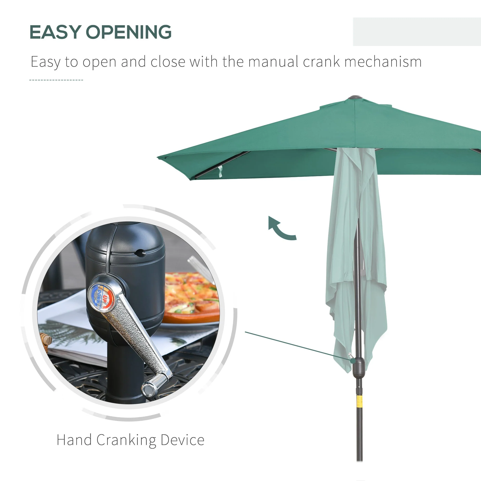 2.3m Half Round Parasol Umbrella Balcony Sun Shade Metal Green - Image 6