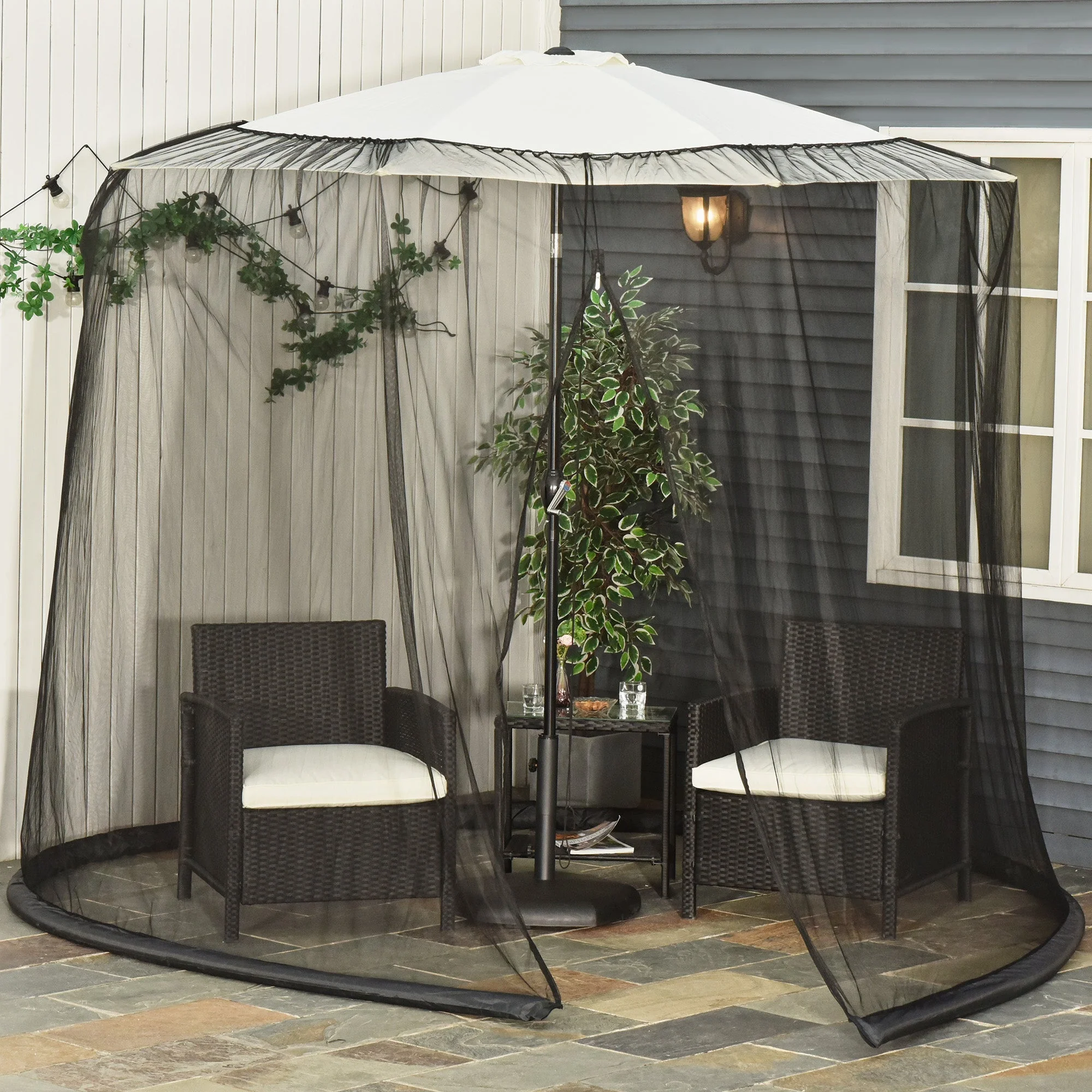 2.3m Umbrella Table Screen Outdoor Patio Cover Mosquito Insect Net Zipped Door - Image 2