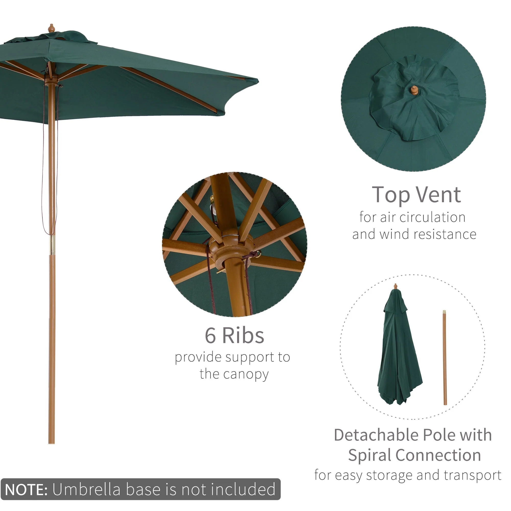 2.5m Wooden Garden Patio Parasol Umbrella-Dark Green - Image 4
