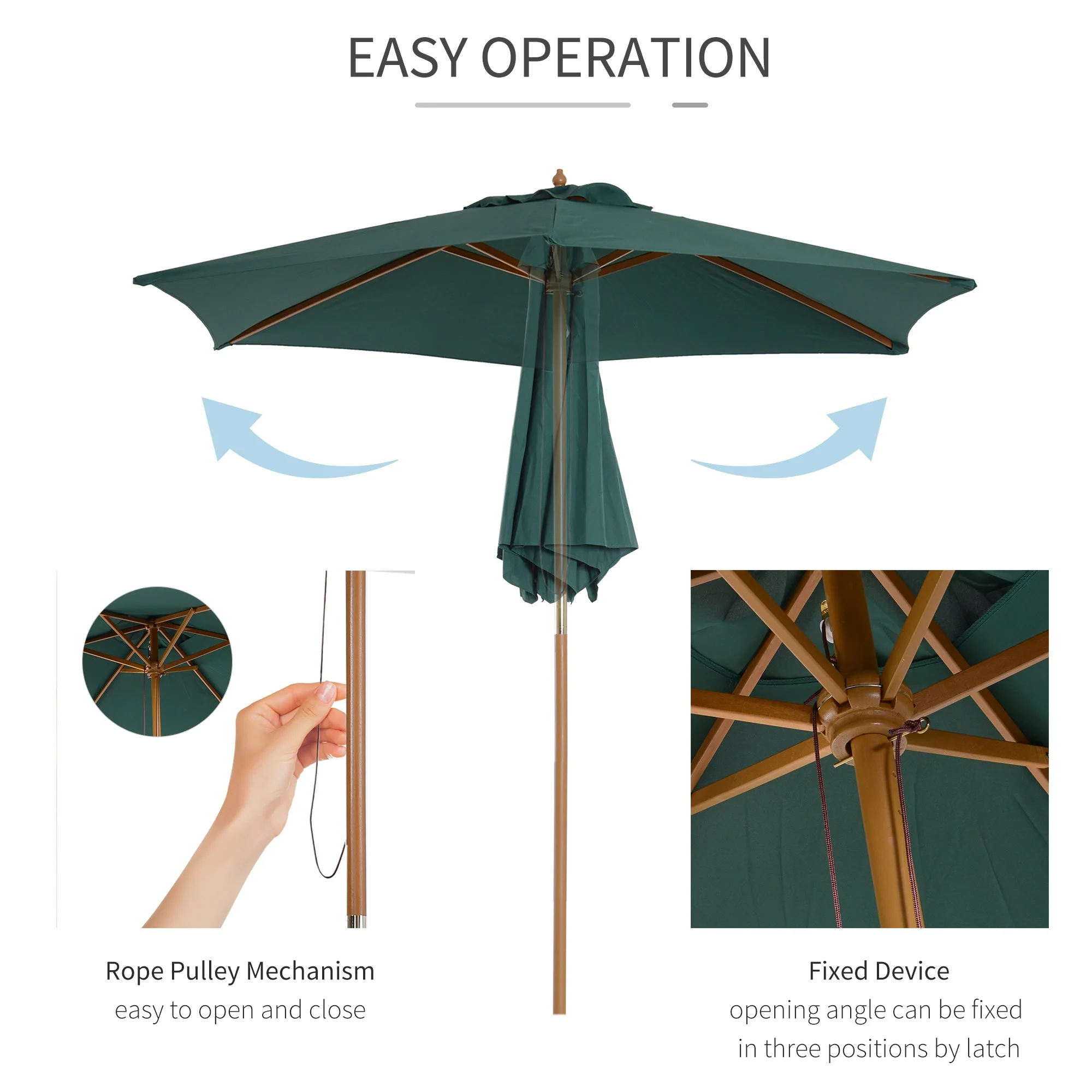 2.5m Wooden Garden Patio Parasol Umbrella-Dark Green - Image 5