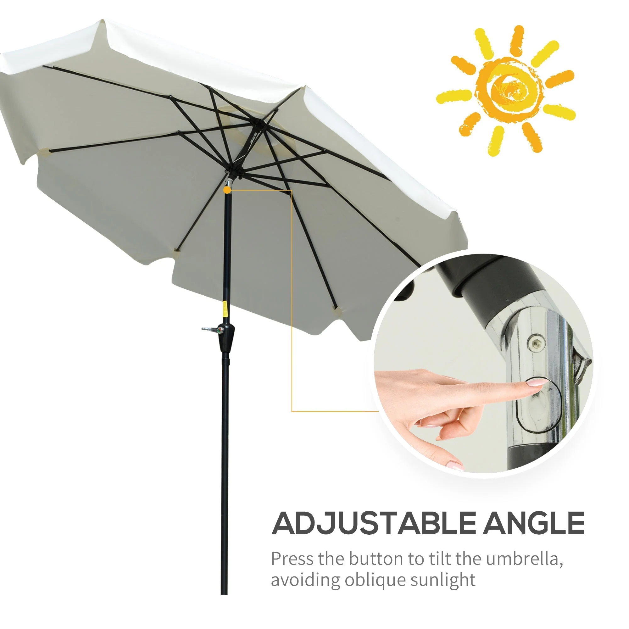 2.66m Patio Umbrella Garden Parasol Outdoor Sun Shade Table Umbrella with Ruffles - Image 4