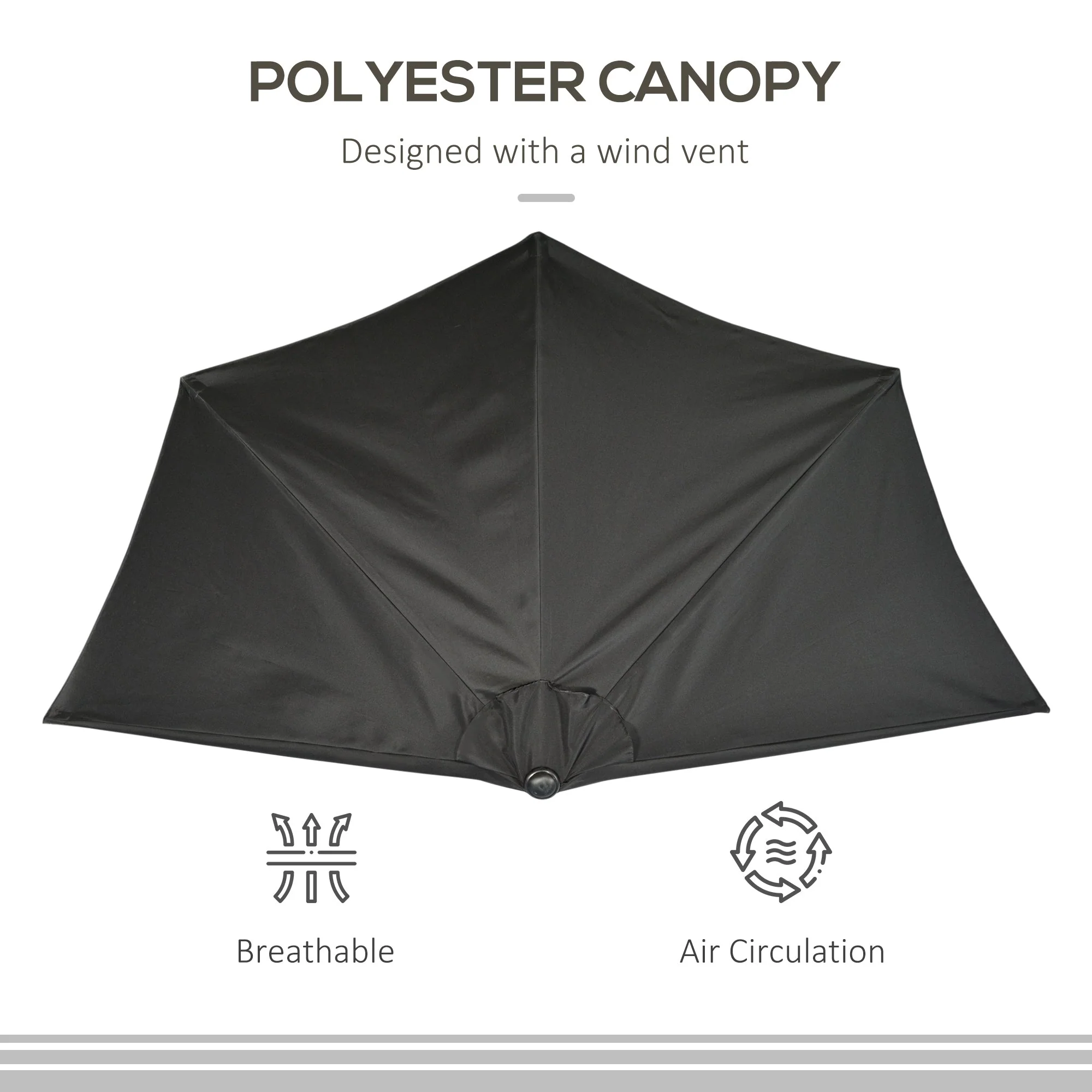 2.7m Balcony Half Parasol 5 Steel Ribs Construction Garden Outdoor Umbrella Black - Image 6