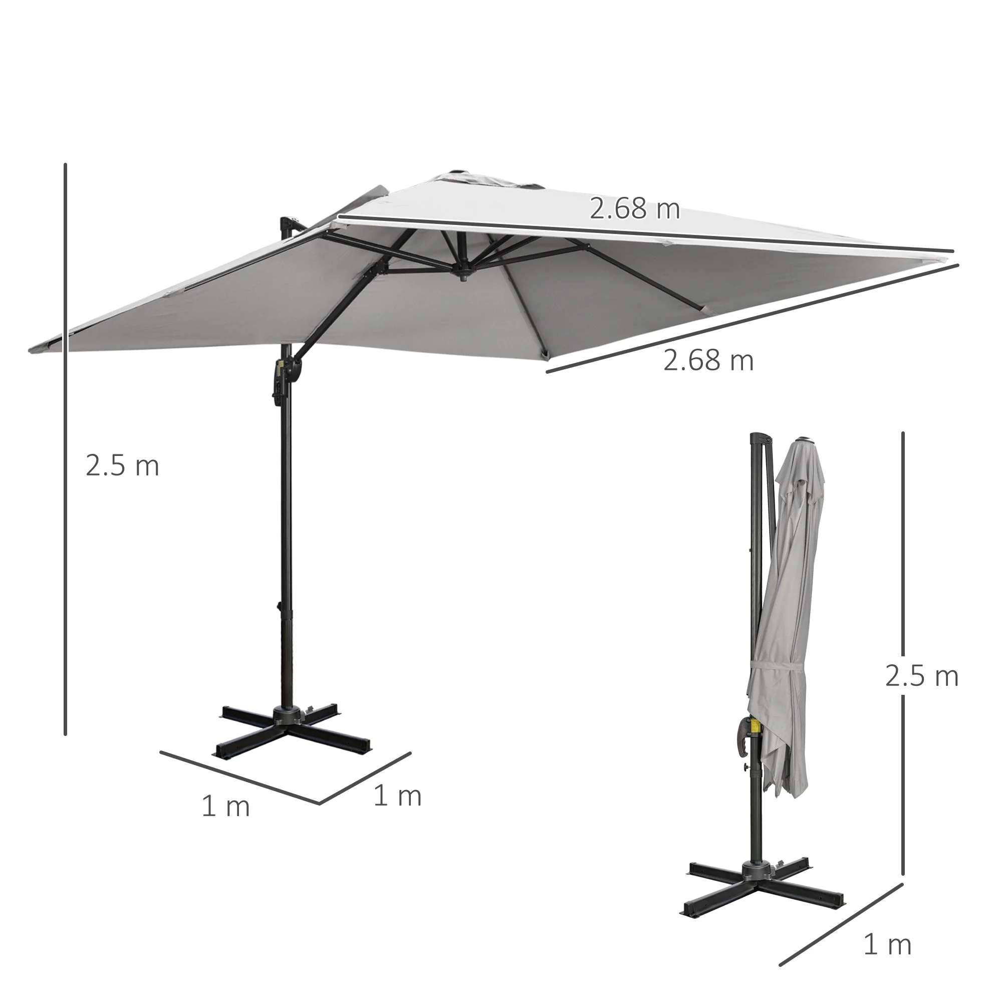 2.7m Square Overhanging Cantilever Umbrella - Image 3