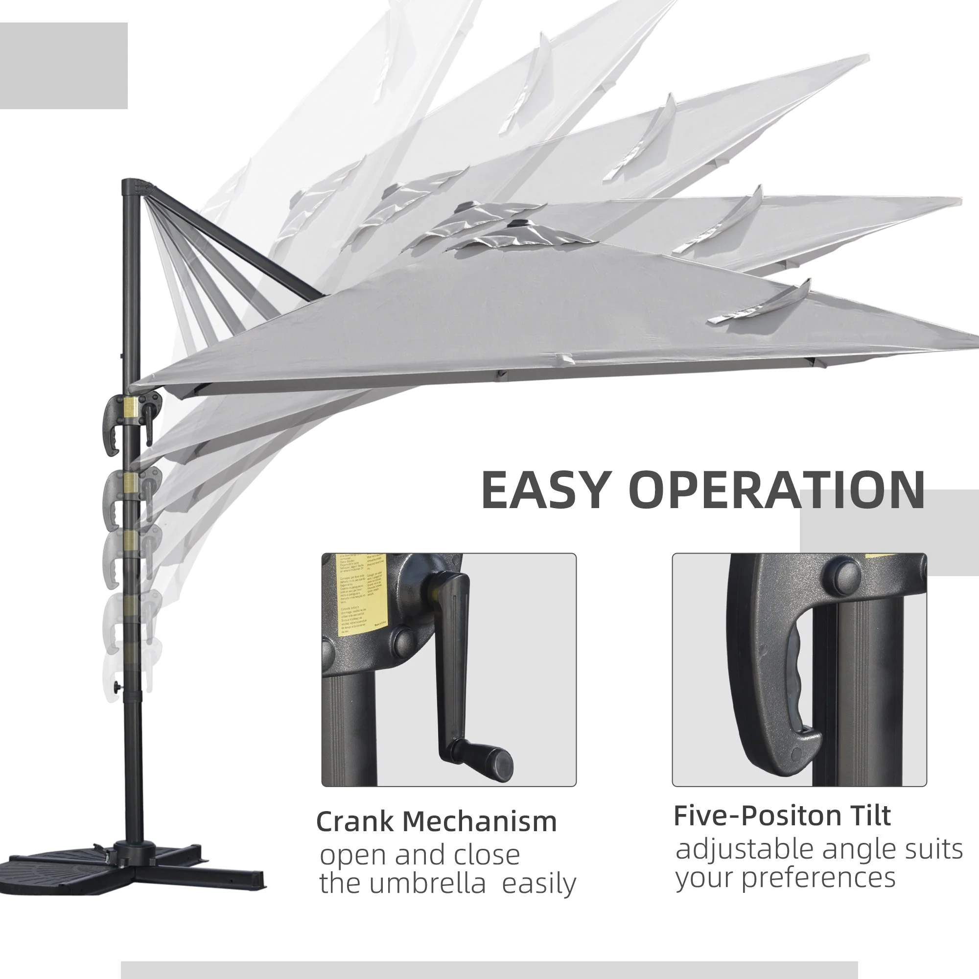 2.7m Square Overhanging Cantilever Umbrella - Image 4