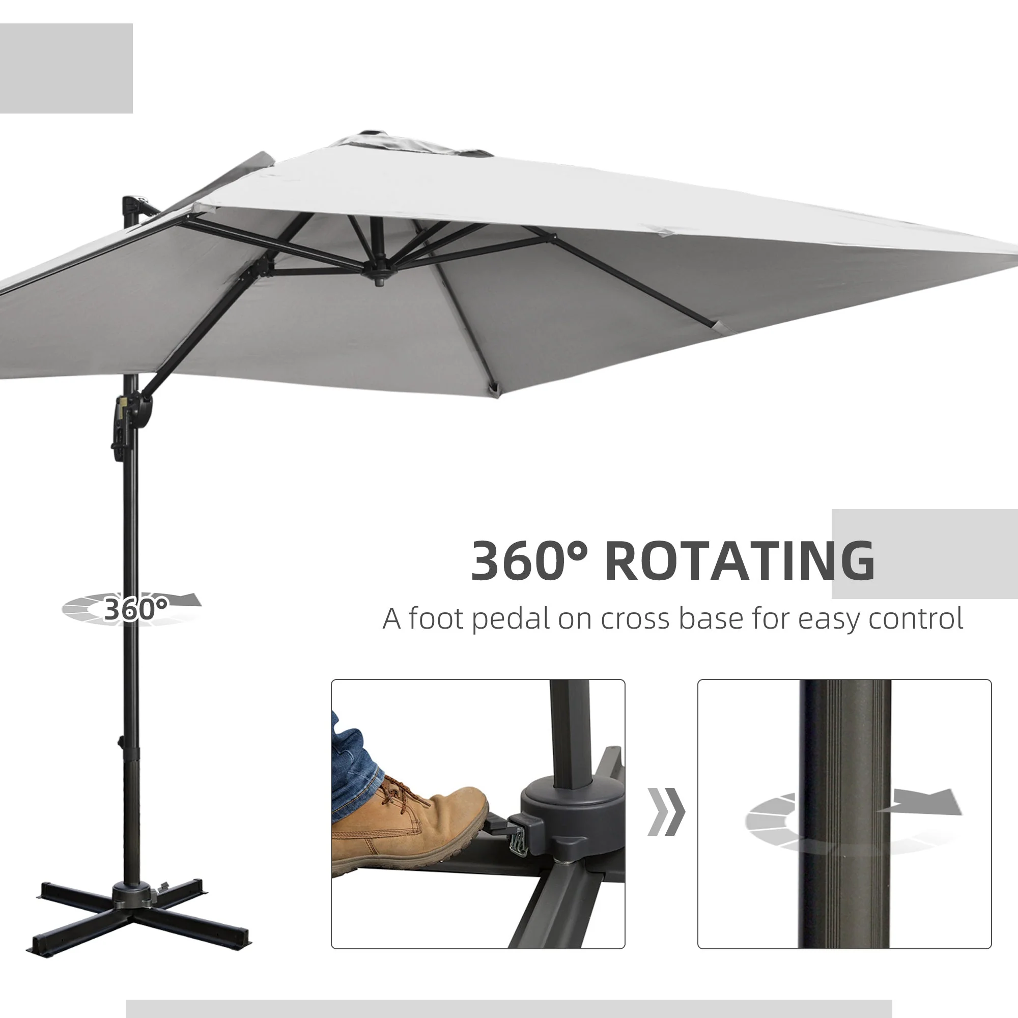 2.7m Square Overhanging Cantilever Umbrella - Image 5