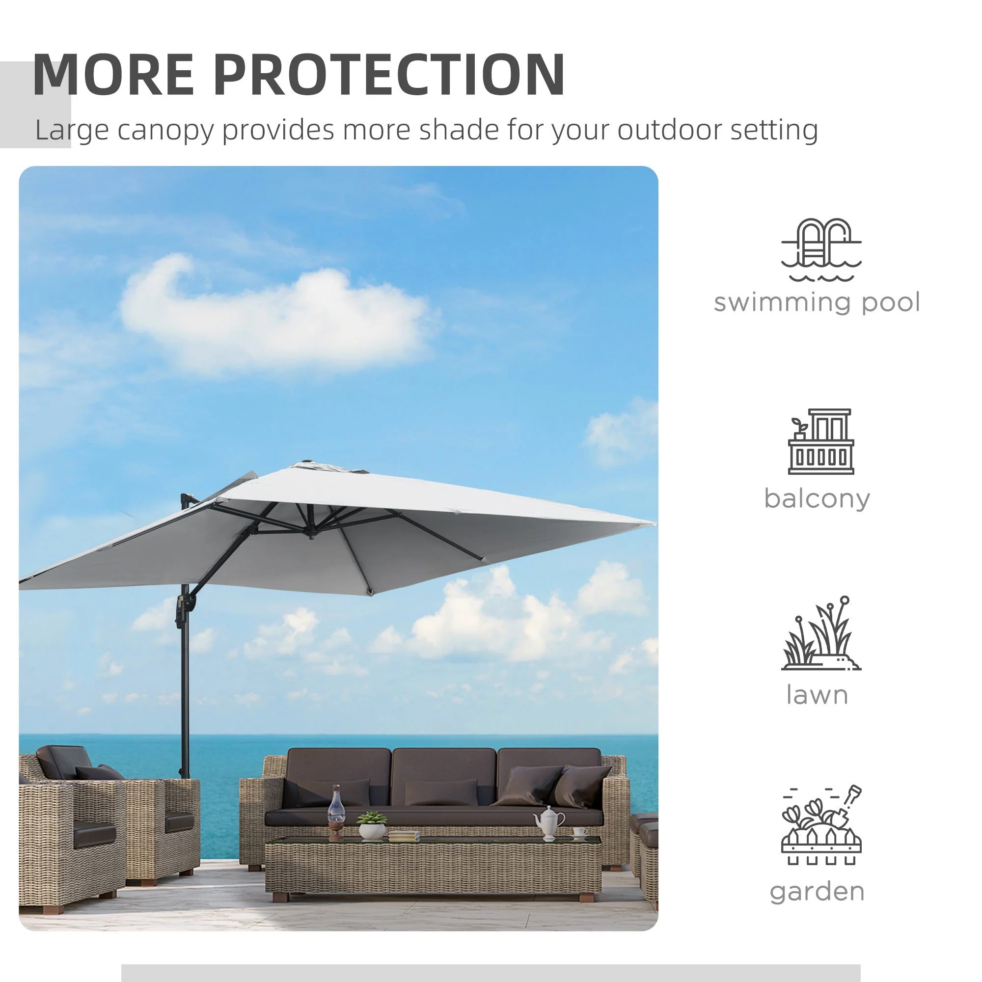 2.7m Square Overhanging Cantilever Umbrella - Image 7