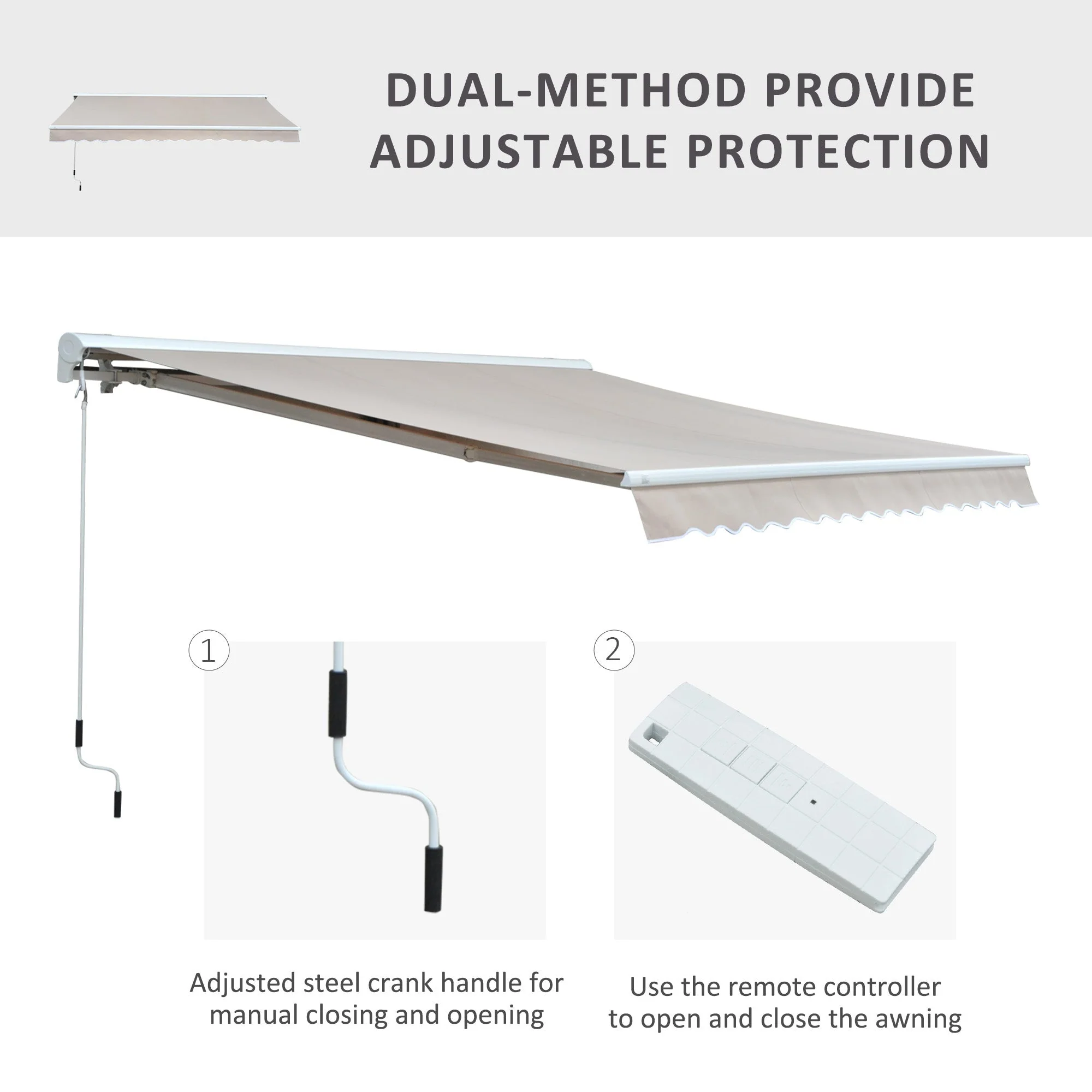 2.95Lx2.5M Retractable Manual/Electric Awning-Cream White/White - Image 4