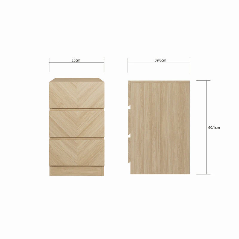 2 Catania Slim Bedside Tables Light Brown 3 Drawers - Image 7