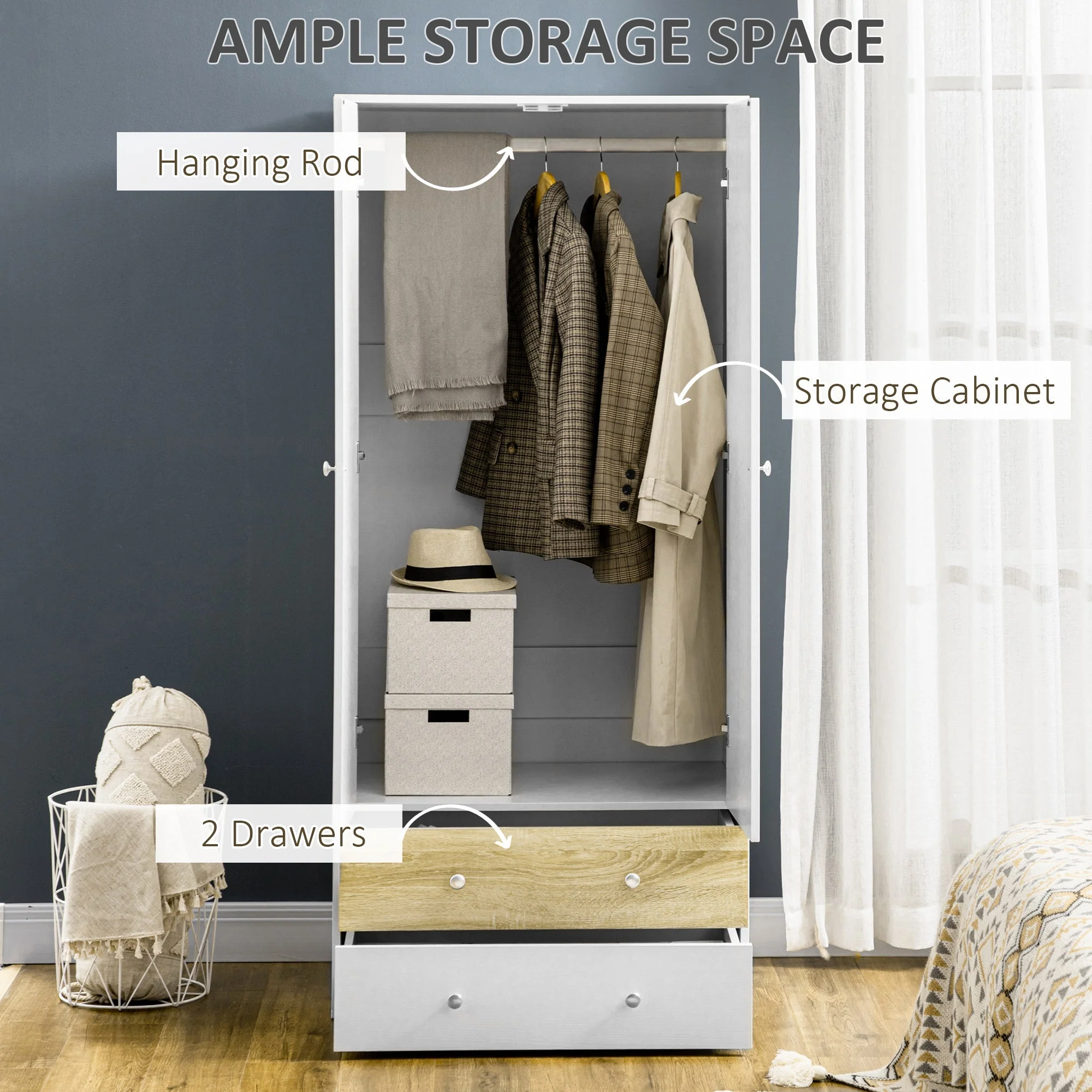 2-Door Wardrobe with 2 Drawers - Image 4