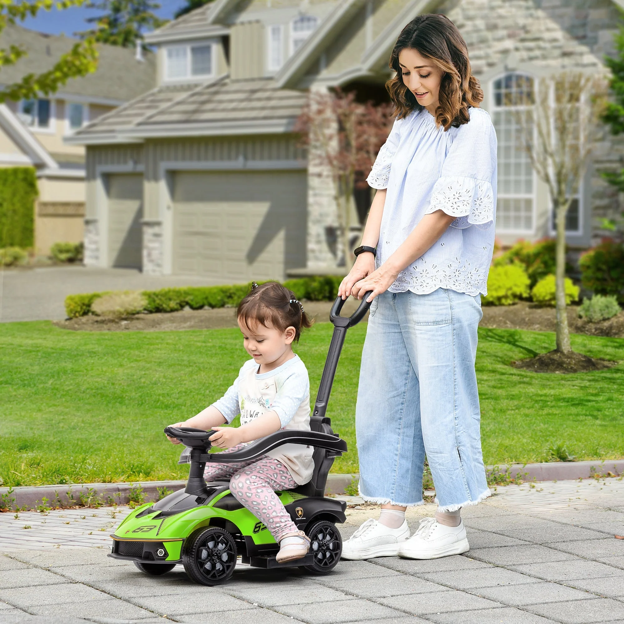 2 in 1 Baby Essenza SCV12 Ride On Car With Parenr Handle 1 To 3 Years Green by Aiyaplay