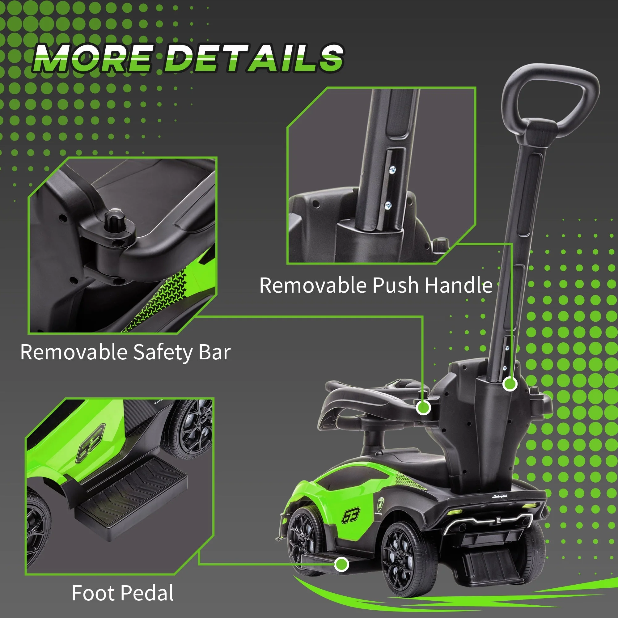 2 in 1 Baby Essenza SCV12 Ride On Car With Parenr Handle 1 To 3 Years Green by Aiyaplay - Image 8