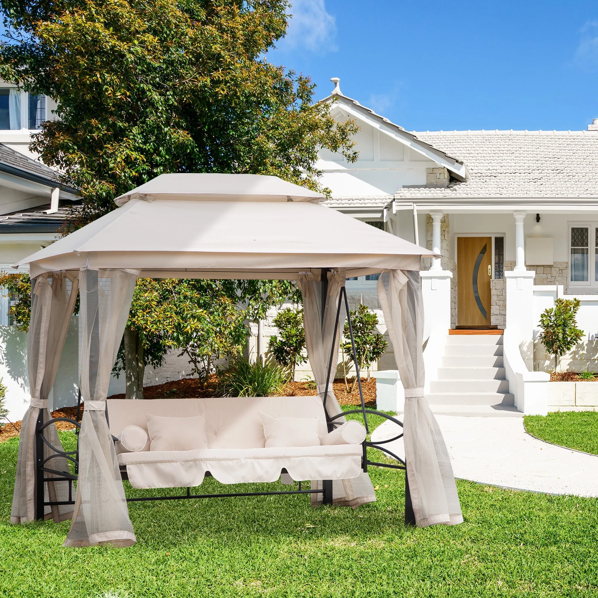 2-in-1 Convertible Gazebo Swing Chair Bed W/Netting - Image 2