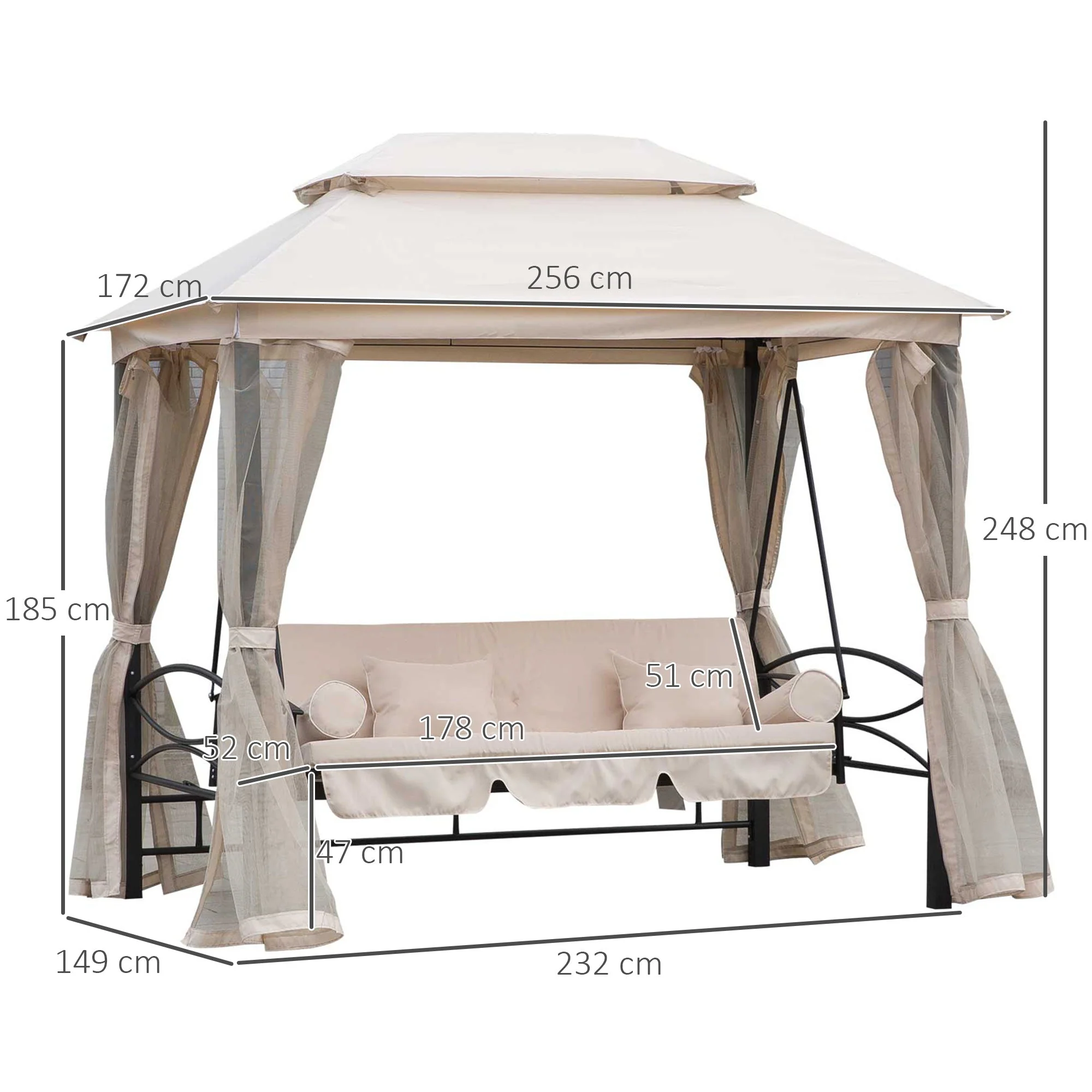 2-in-1 Convertible Gazebo Swing Chair Bed W/Netting - Image 3