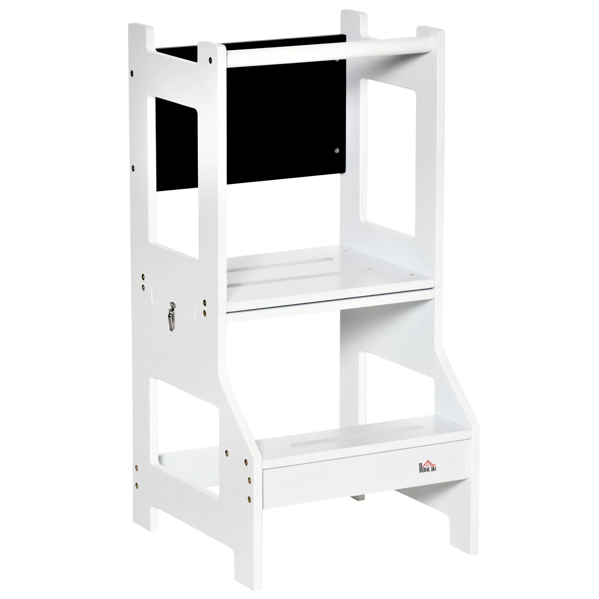 2 in 1 Kids Kitchen Step Stool with Safety Rail Toddler Steps with Chalkboard for Kitchen Bathroom - Image 2