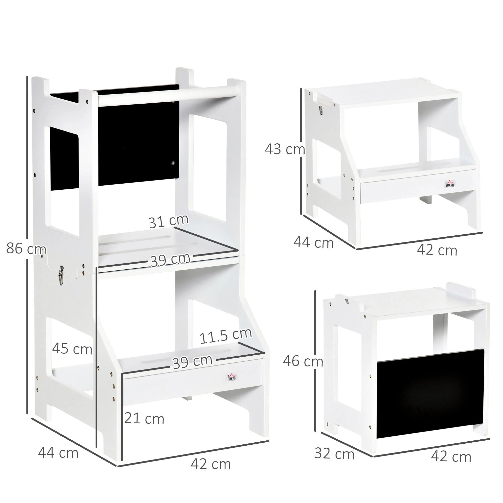 2 in 1 Kids Kitchen Step Stool with Safety Rail Toddler Steps with Chalkboard for Kitchen Bathroom - Image 3