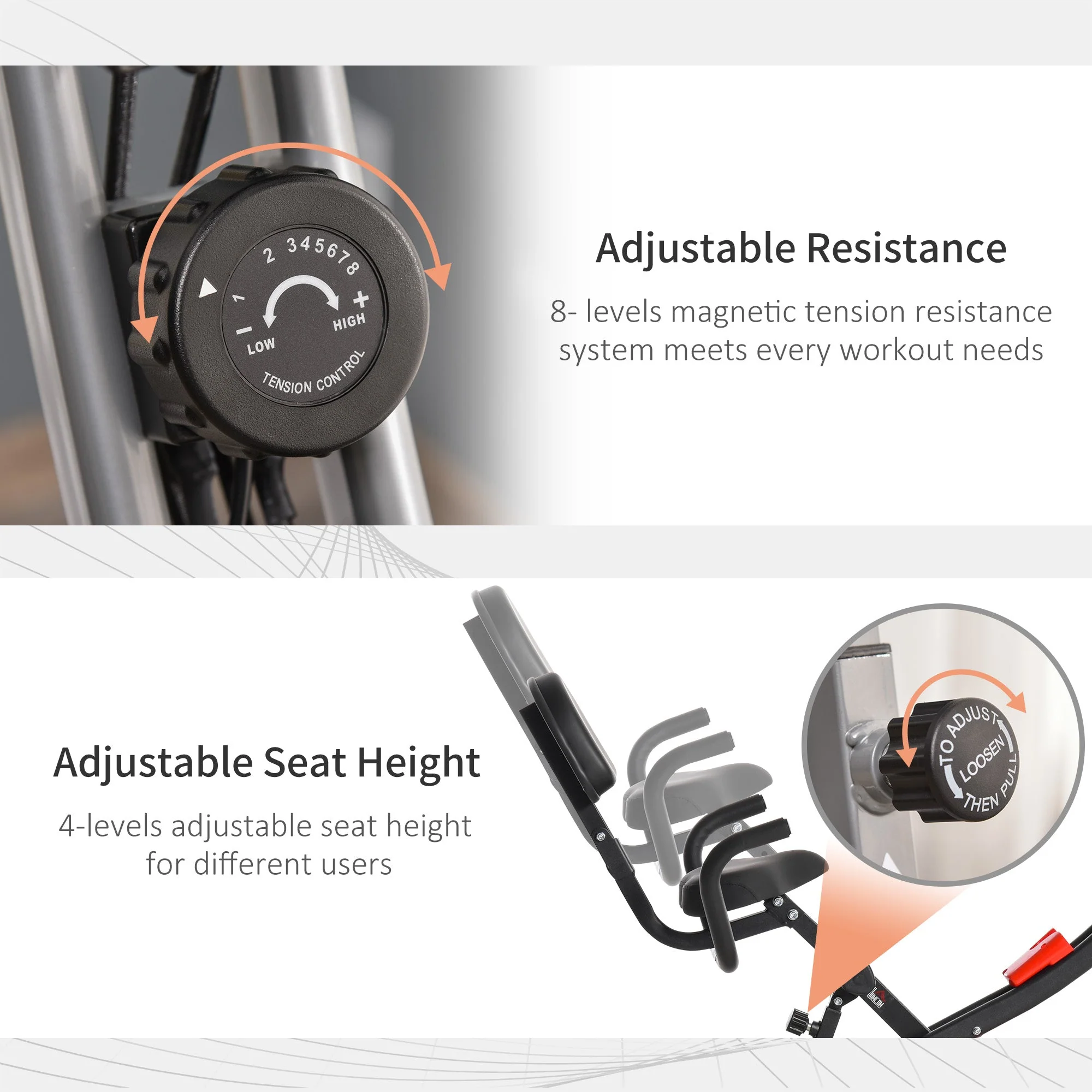 2-In-1 Upright Exercise Bike Adjustable Resistance Fitness Home Cycle Grey - Image 6