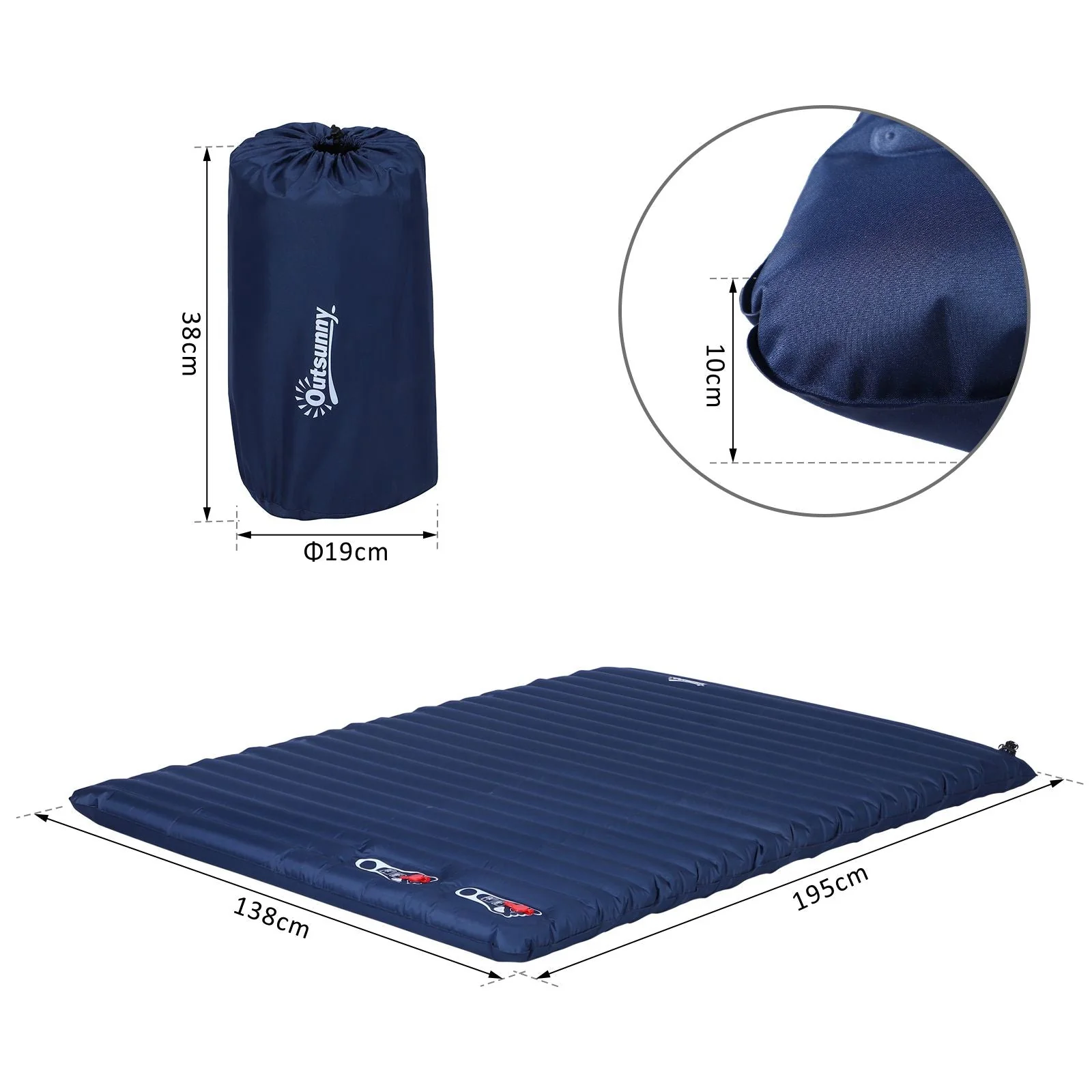 2 Person Camping Inflating Sleeping Mat Inflatable Mattress Ultralight Folding Bed Portable Air Bed for Outdoor Backpacking Hiking Travel - Blue - Image 3