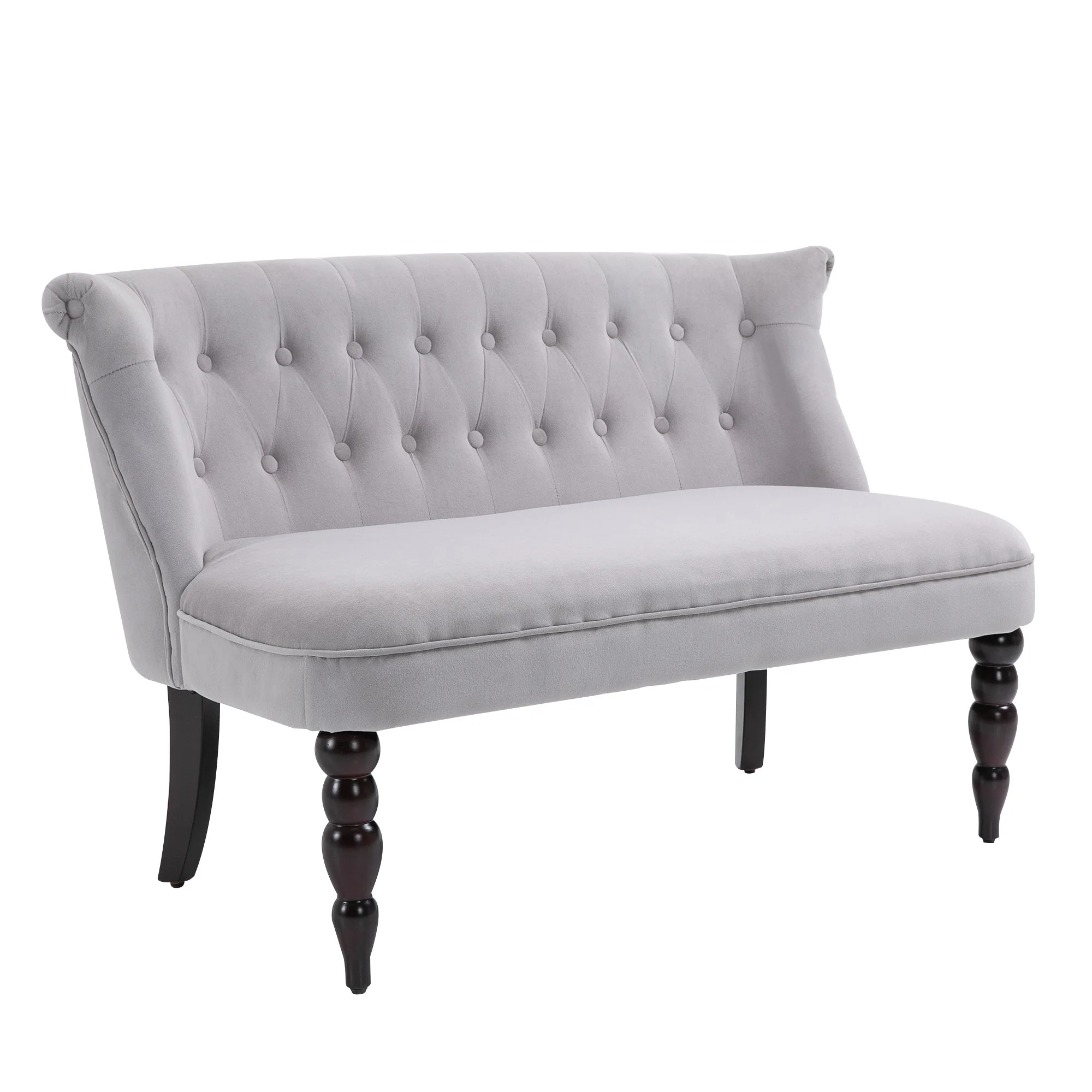 2 Seat Sofa Lounger Couch with Wood Frame Button Tufts Carved Legs Vintage Design Compact Home Bedroom Loveseat Grey
