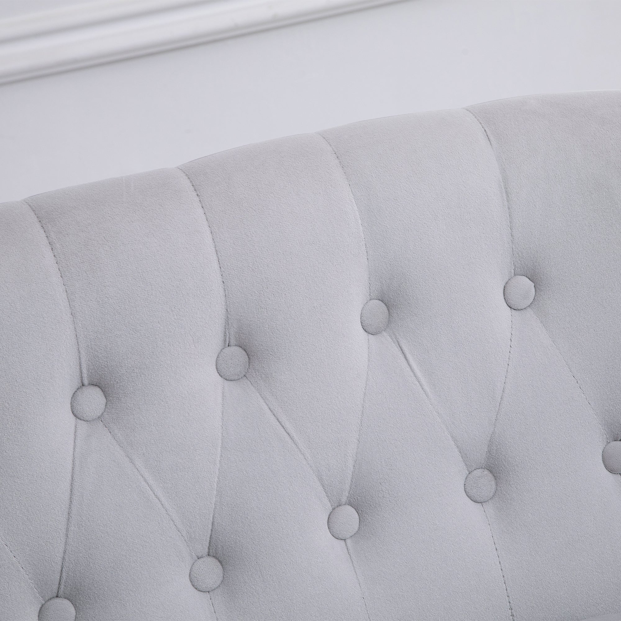 2 Seat Sofa Lounger Couch with Wood Frame Button Tufts Carved Legs Vintage Design Compact Home Bedroom Loveseat Grey - Image 8